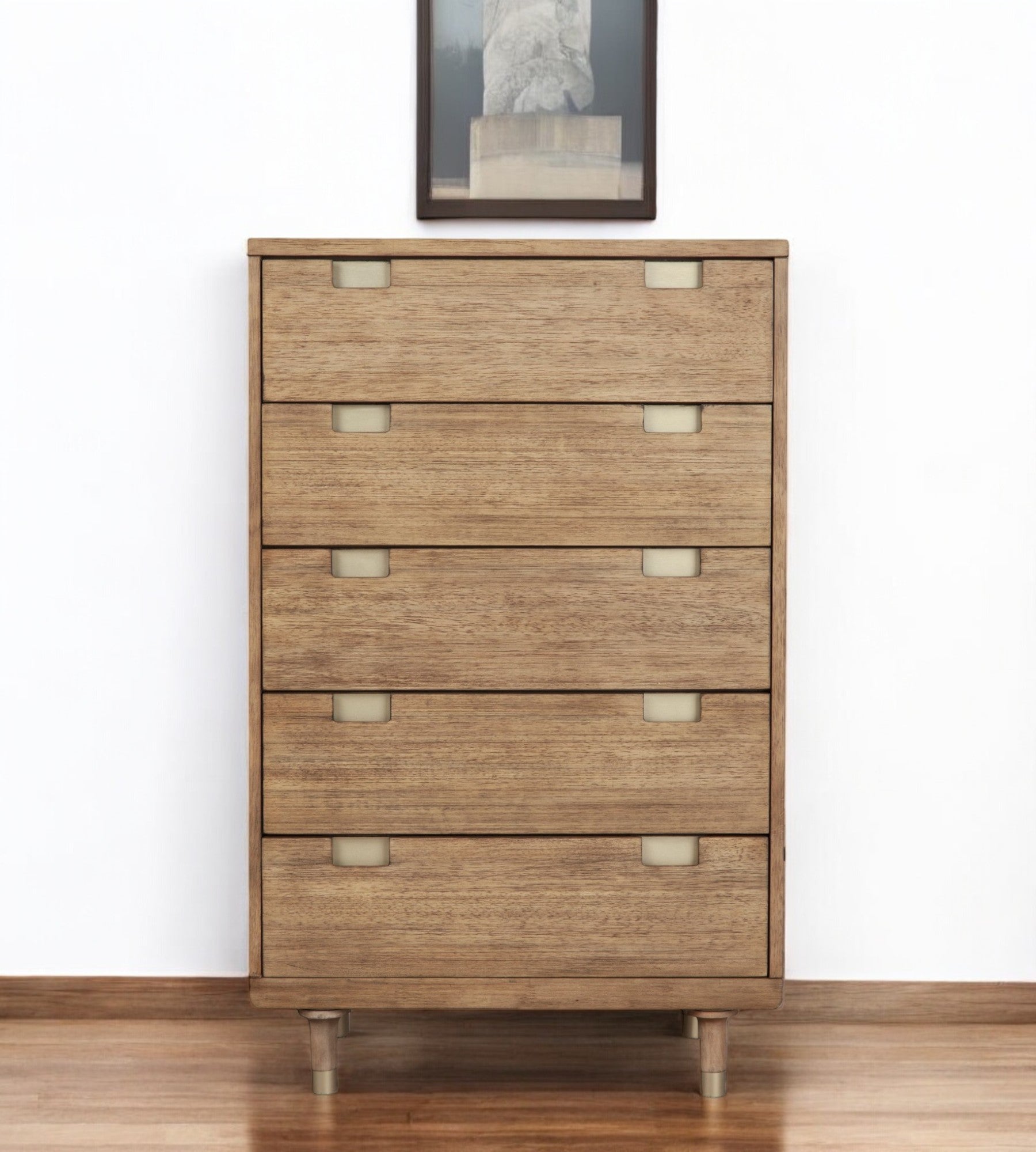 33" Brown Solid Wood Five Drawer Dresser