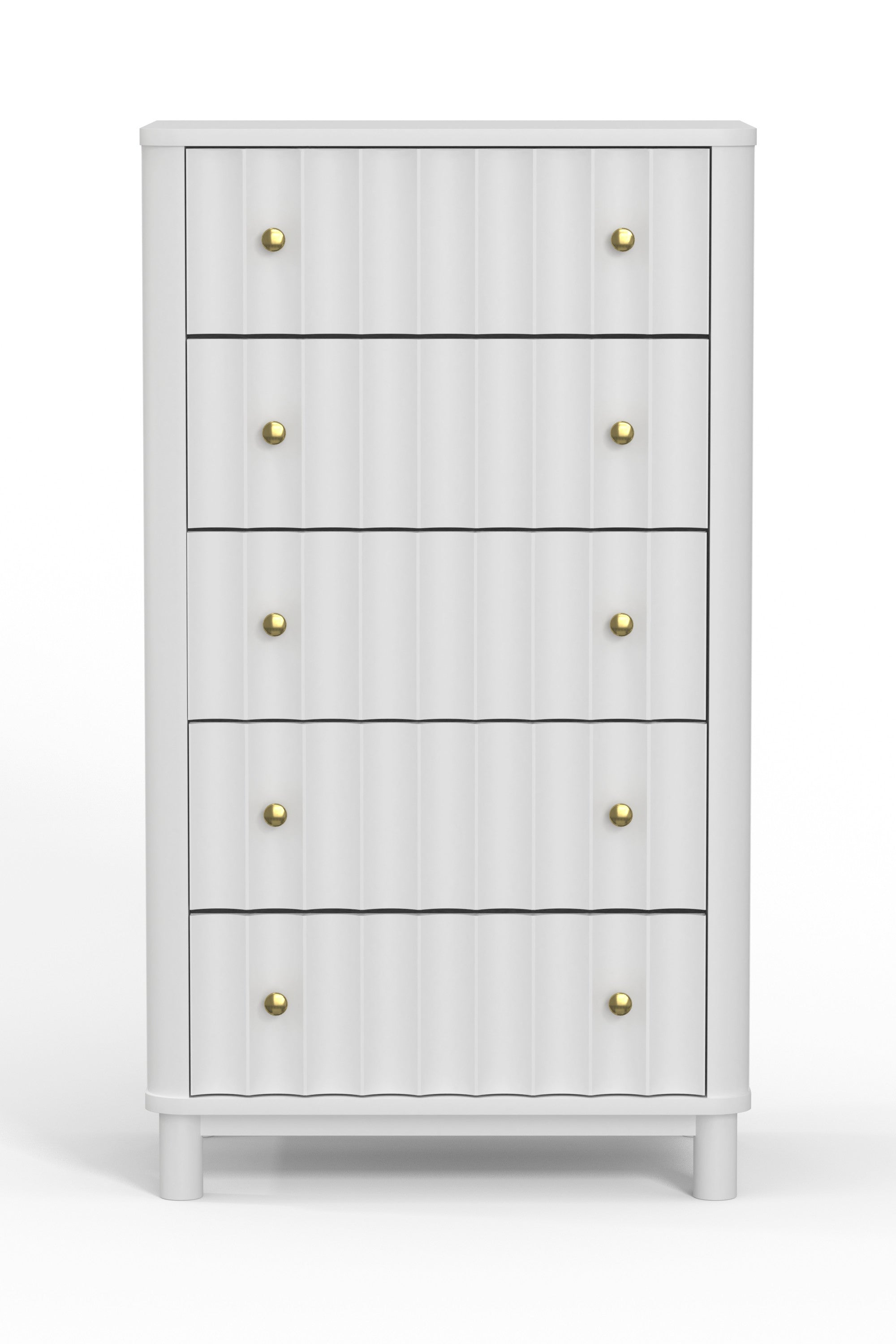 28" White Solid Wood Five Drawer Dresser