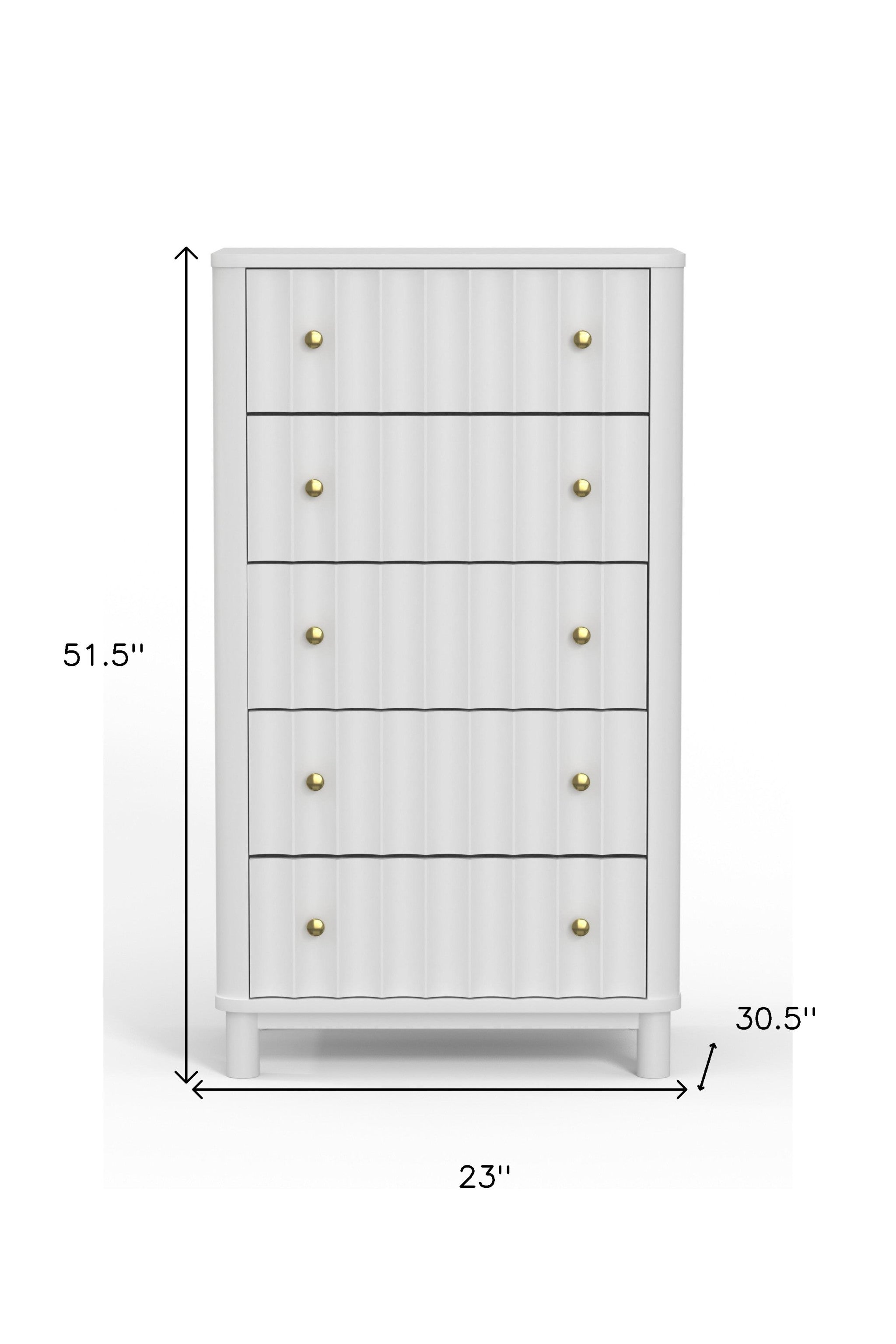 28" White Solid Wood Five Drawer Dresser