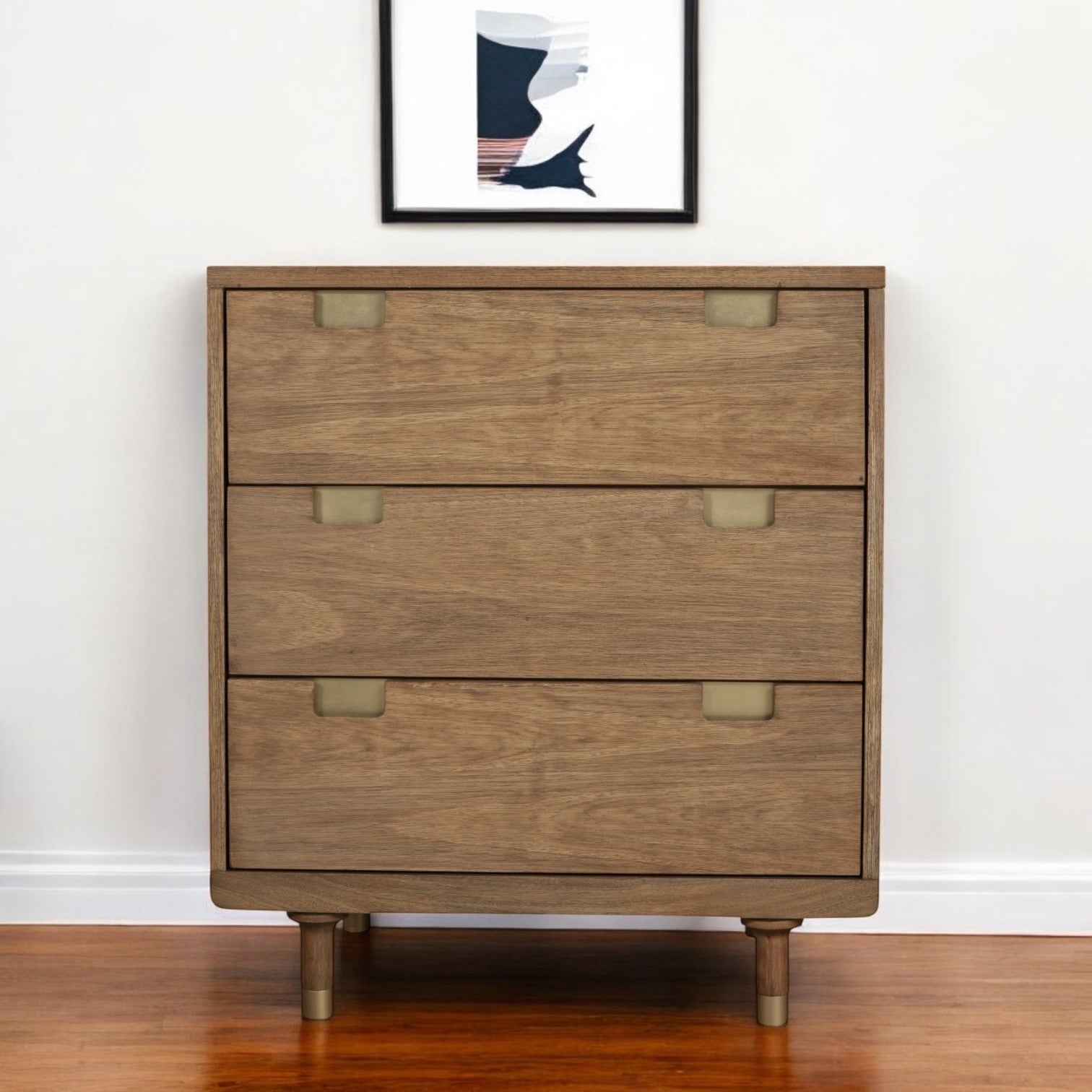 33" Brown Solid Wood Three Drawer Dresser