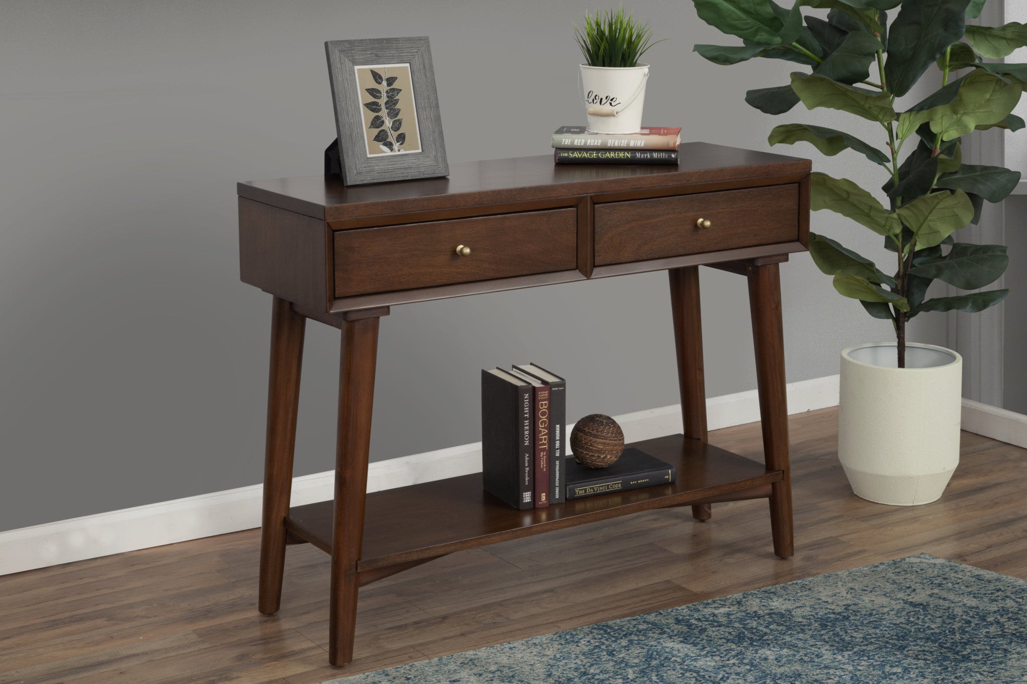 42" Brown Solid and Manufactured Wood Floor Shelf Console Table With Storage With Storage