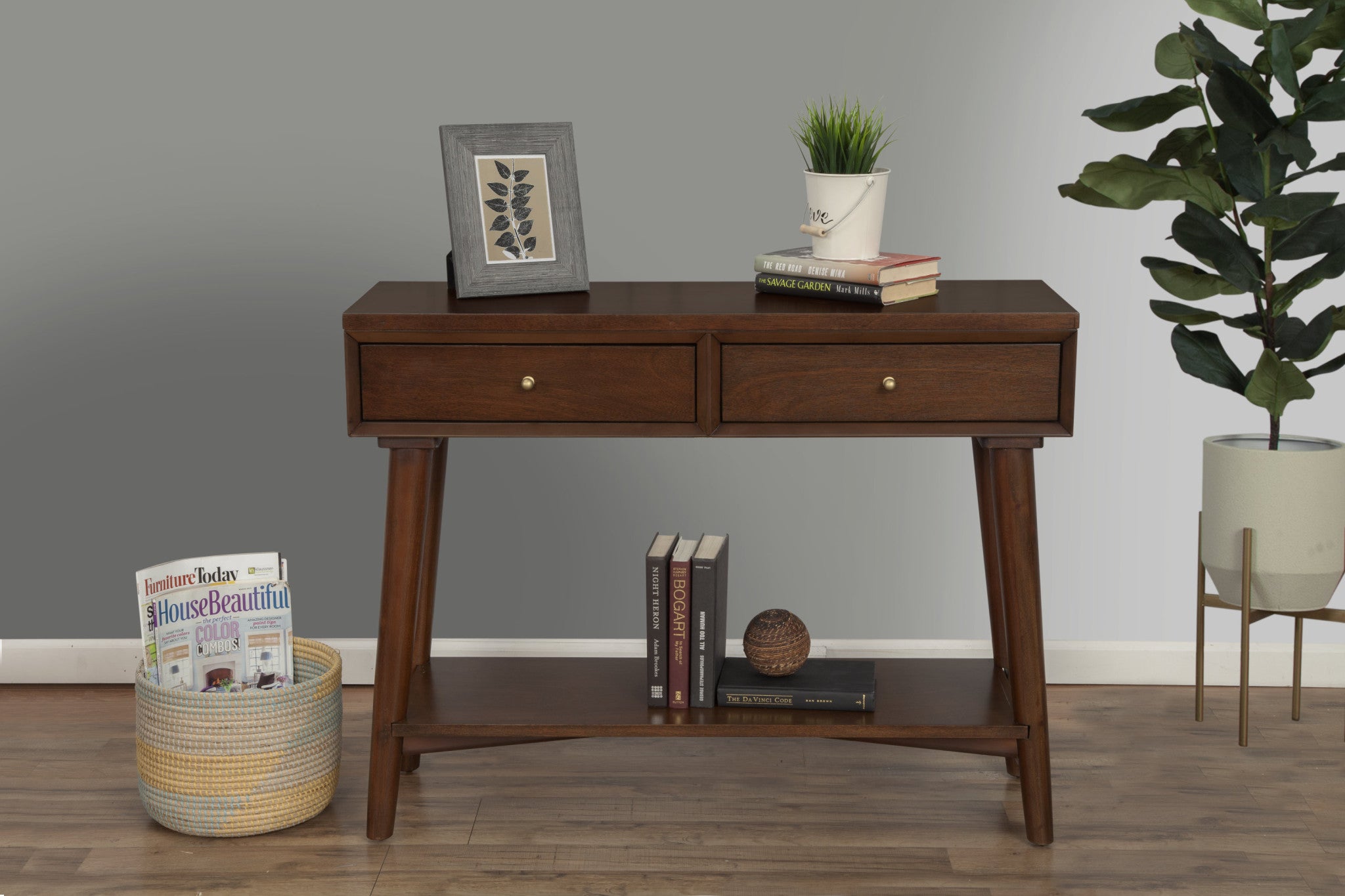 42" Brown Solid and Manufactured Wood Floor Shelf Console Table With Storage With Storage