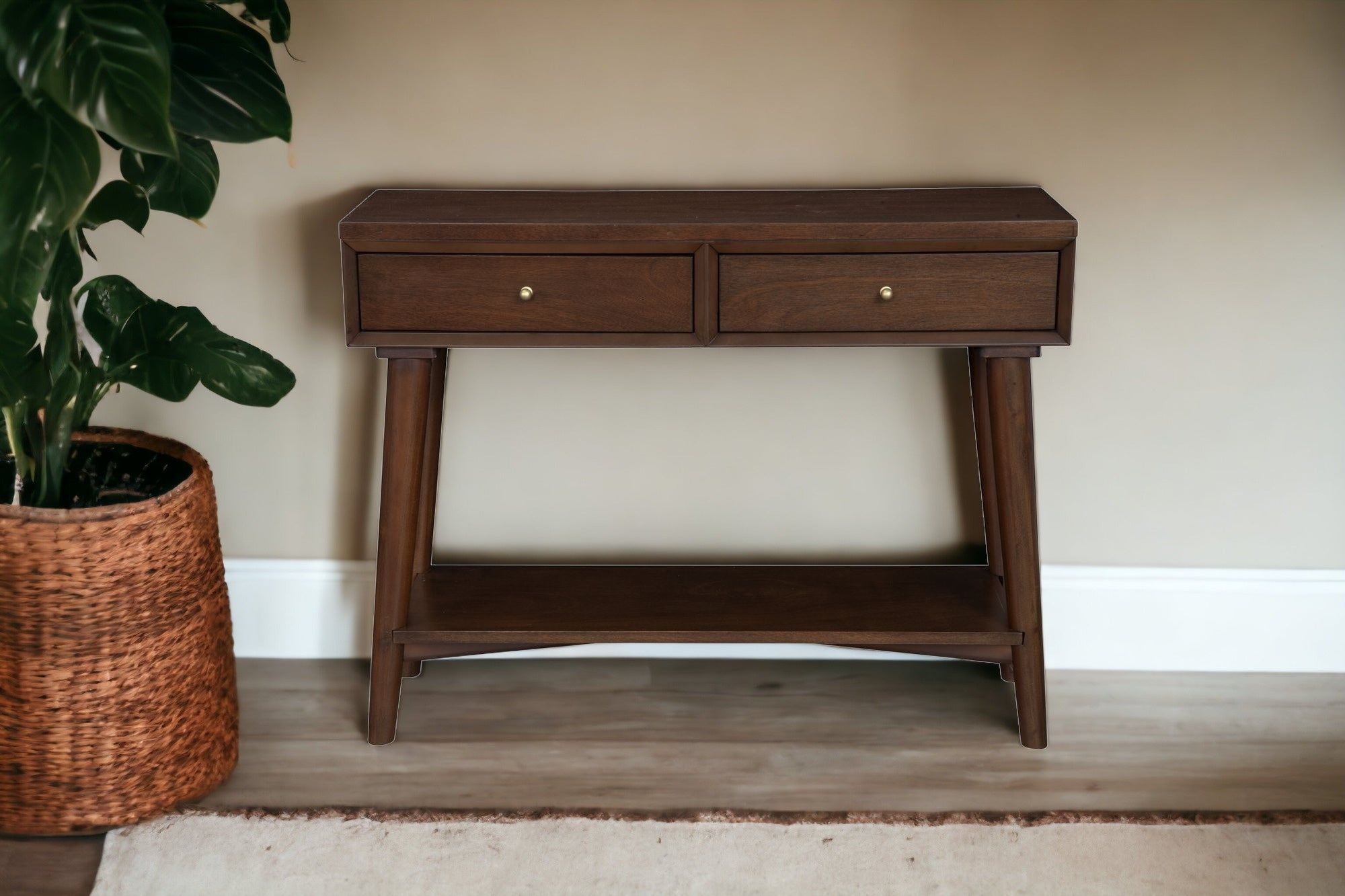 42" Brown Solid and Manufactured Wood Floor Shelf Console Table With Storage With Storage