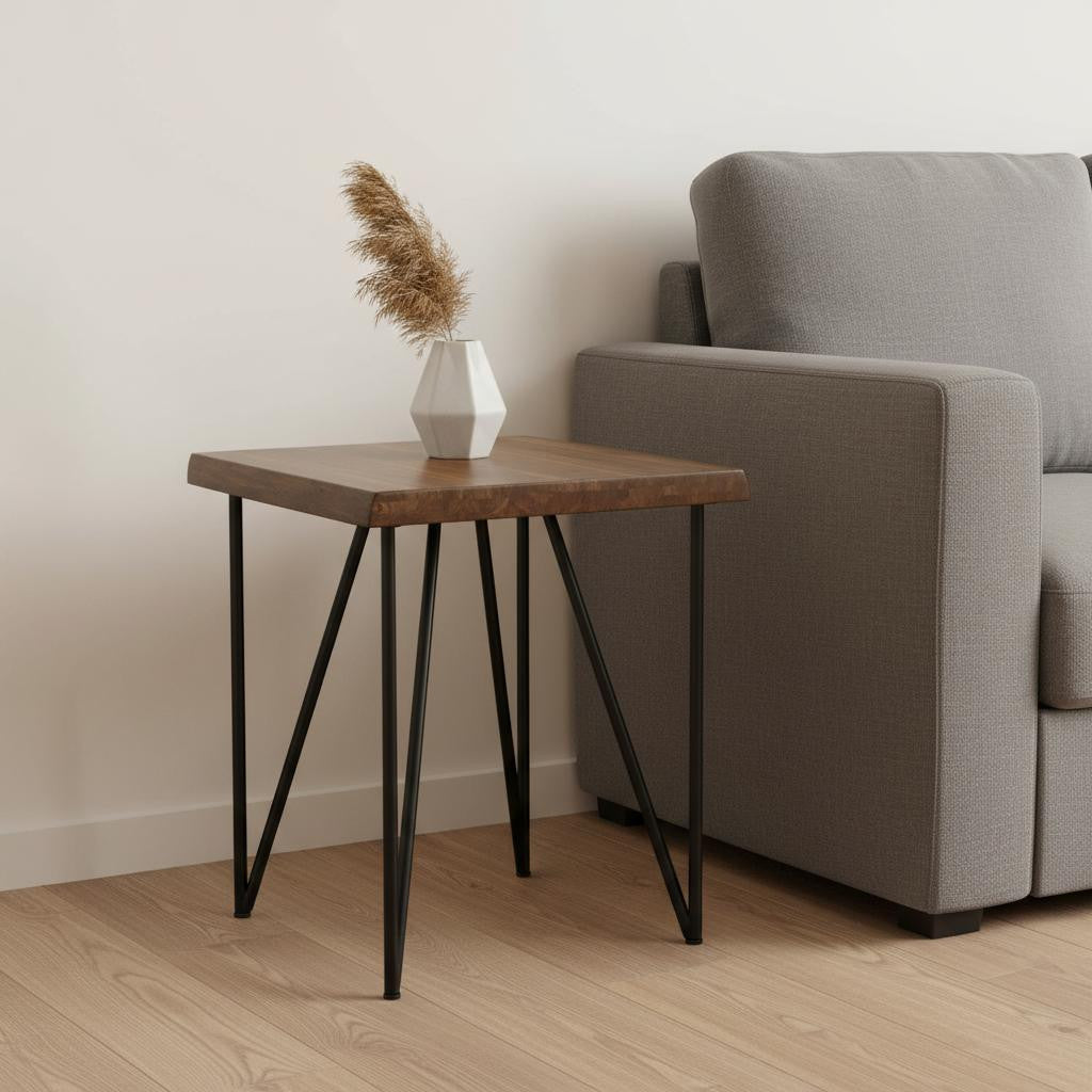 24" Black And Wood Brown Solid Wood End Table