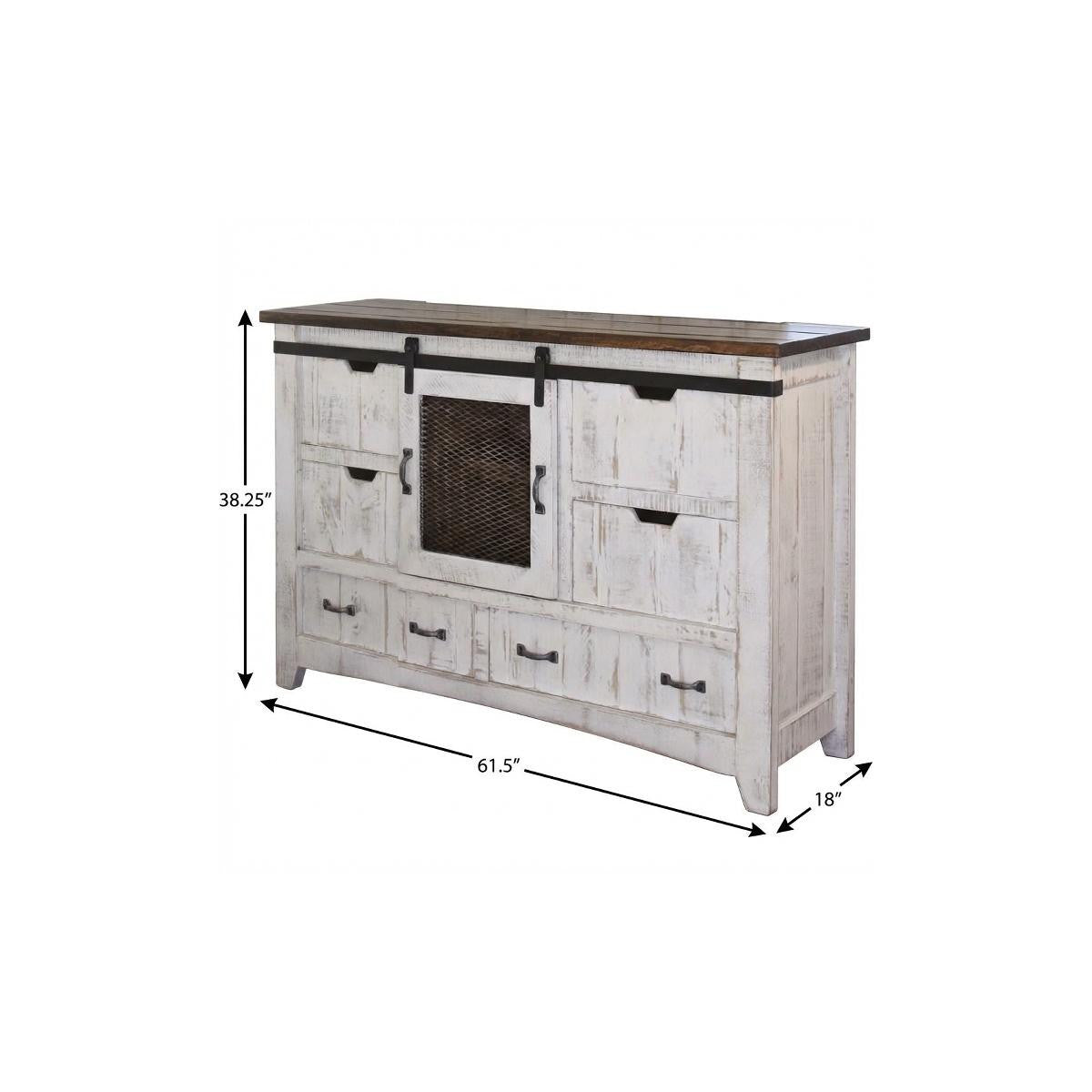 62" Antiqued White Solid Wood Six Drawer Triple Dresser