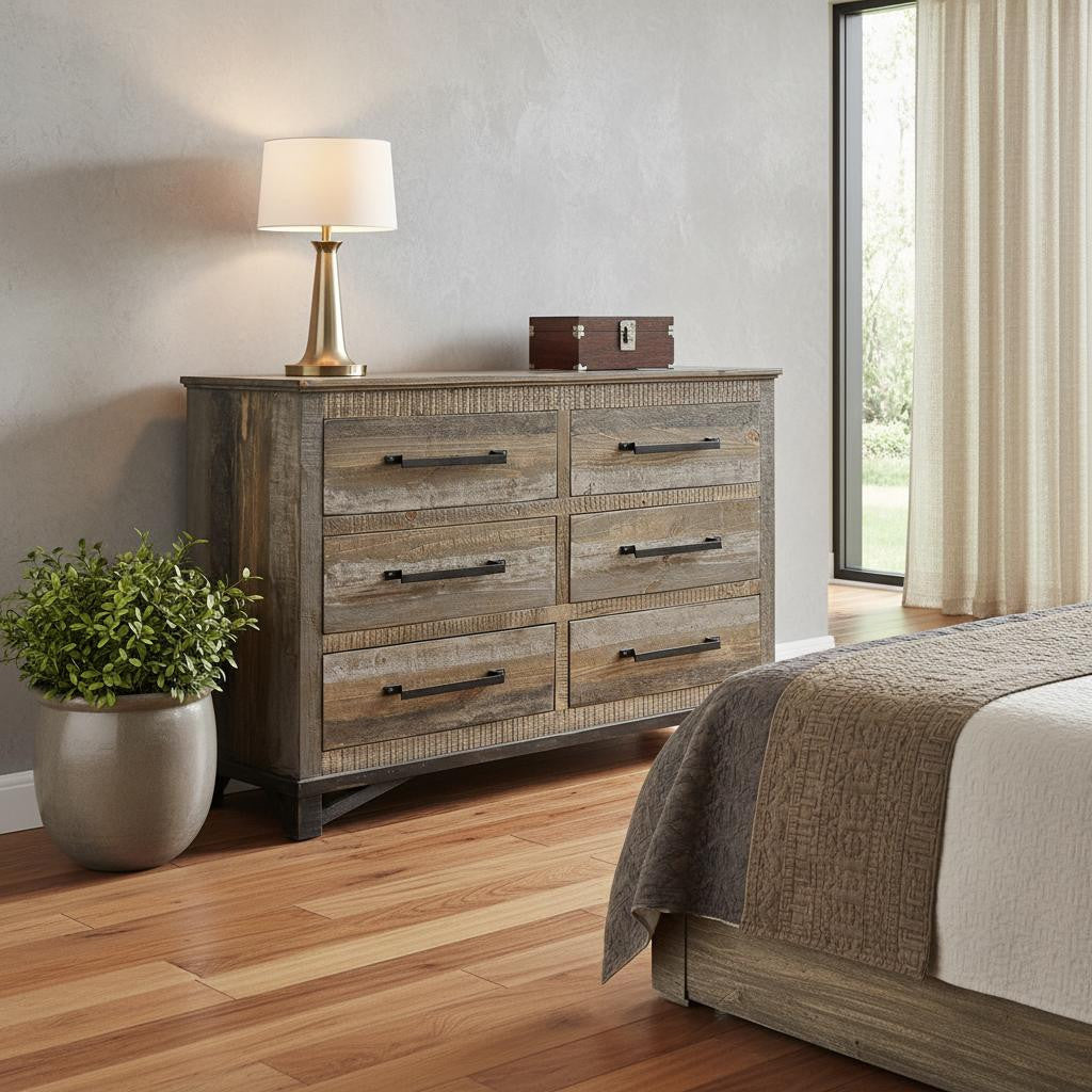62" Brown Solid Wood Six Drawer Double Dresser