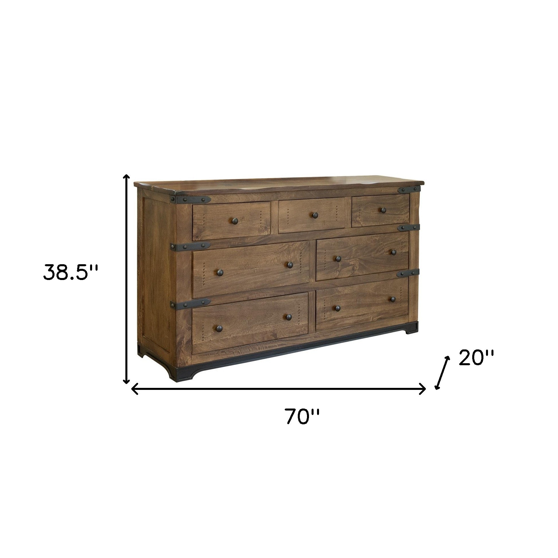 70" Brown And Black Solid Wood Seven Drawer Triple Dresser