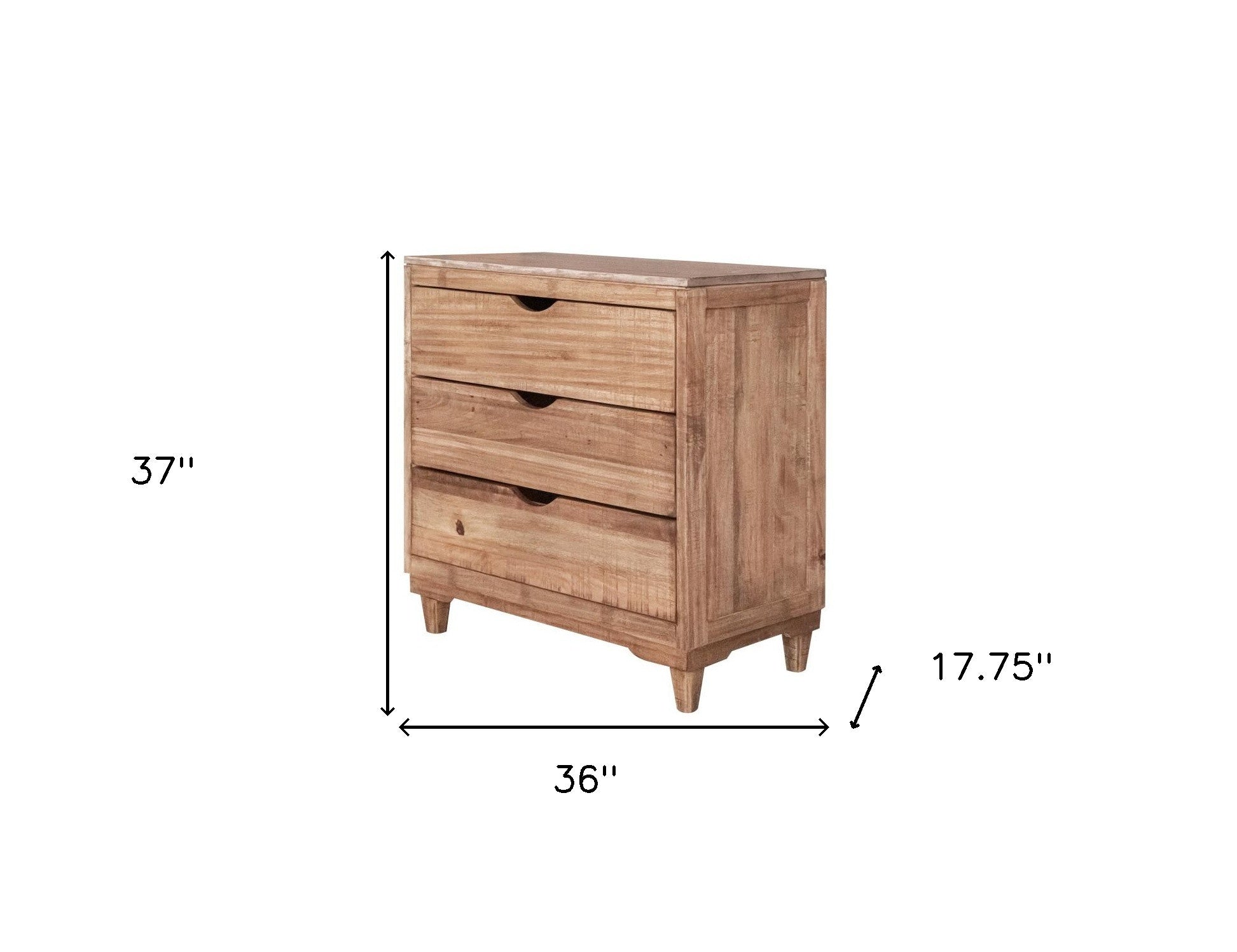 36" Natural Solid Wood Three Drawer Dresser