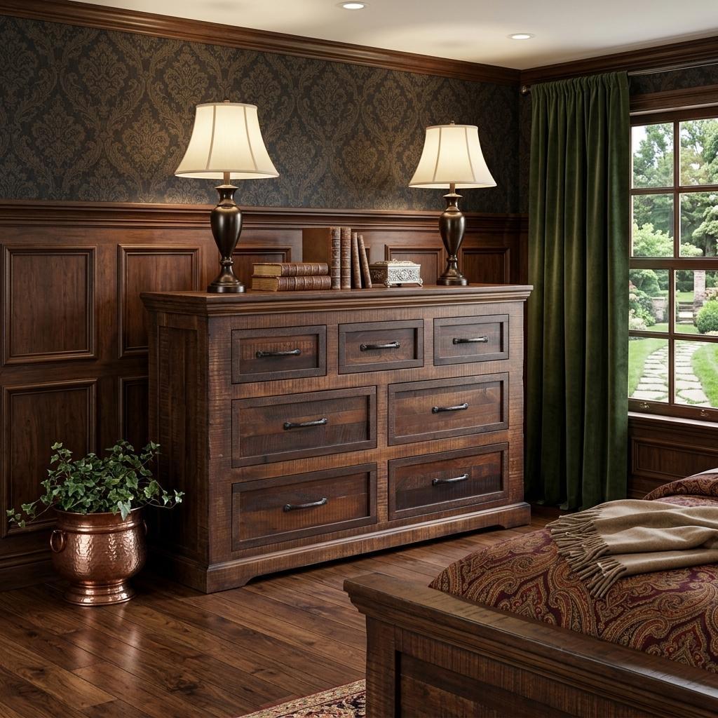61" Brown Solid Wood Seven Drawer Double Dresser