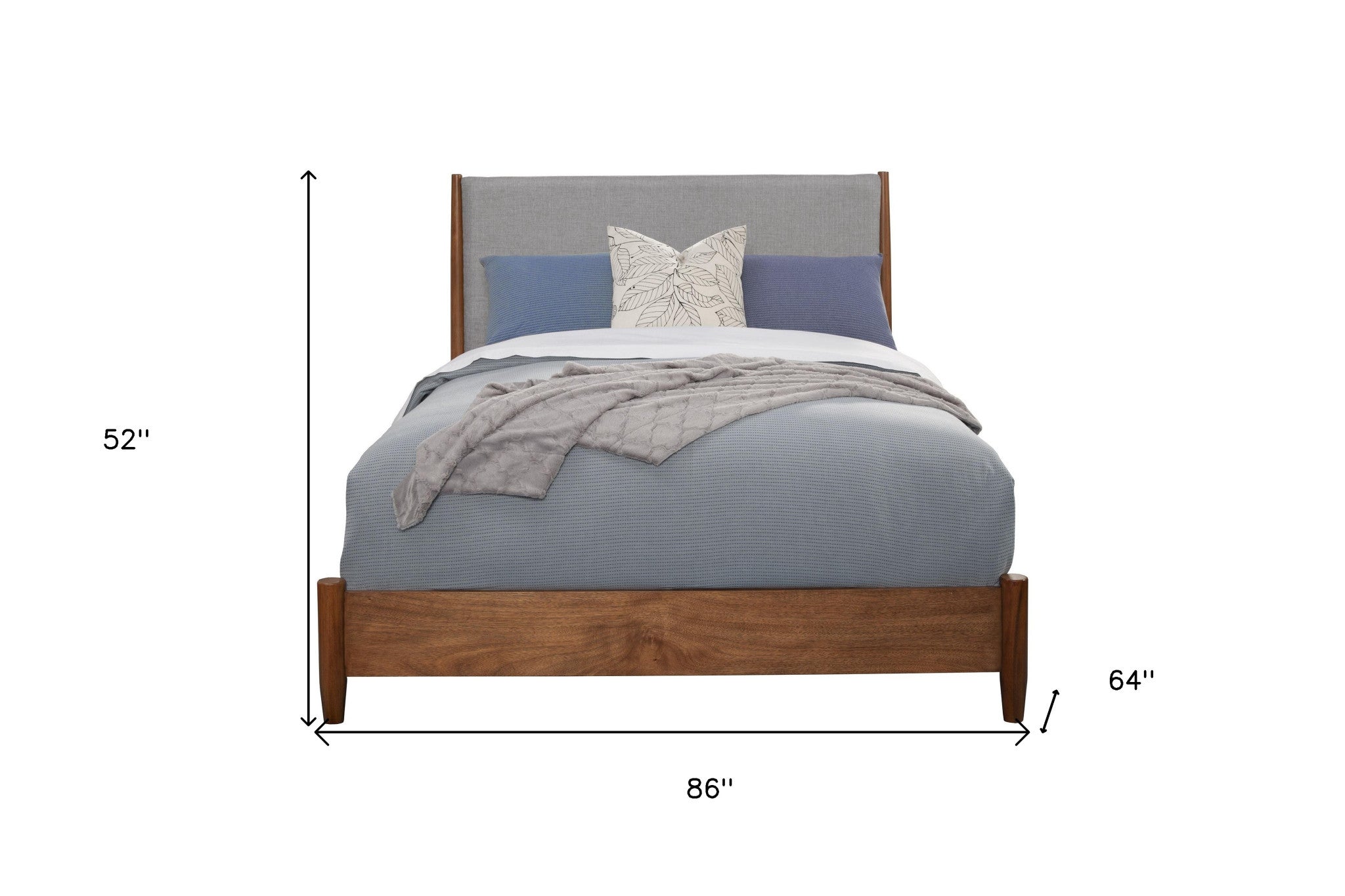 Brown and Gray Solid Wood And Linen Queen Bed Frame