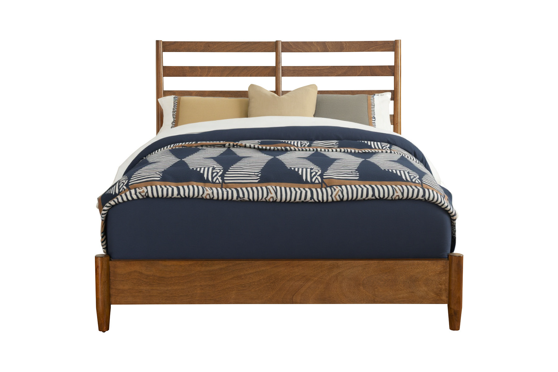 Brown Slat Back Solid Wood King Bed Frame