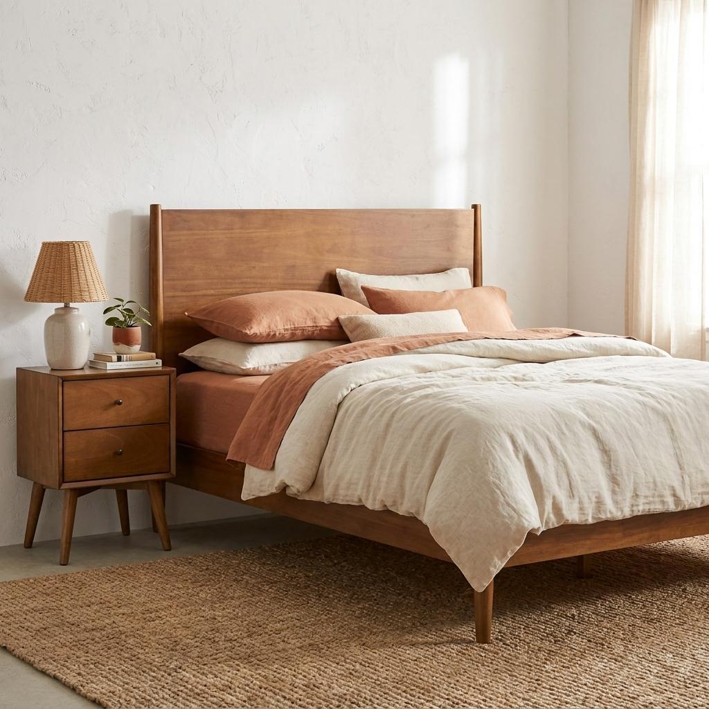Brown Solid Wood Queen Bed Frame