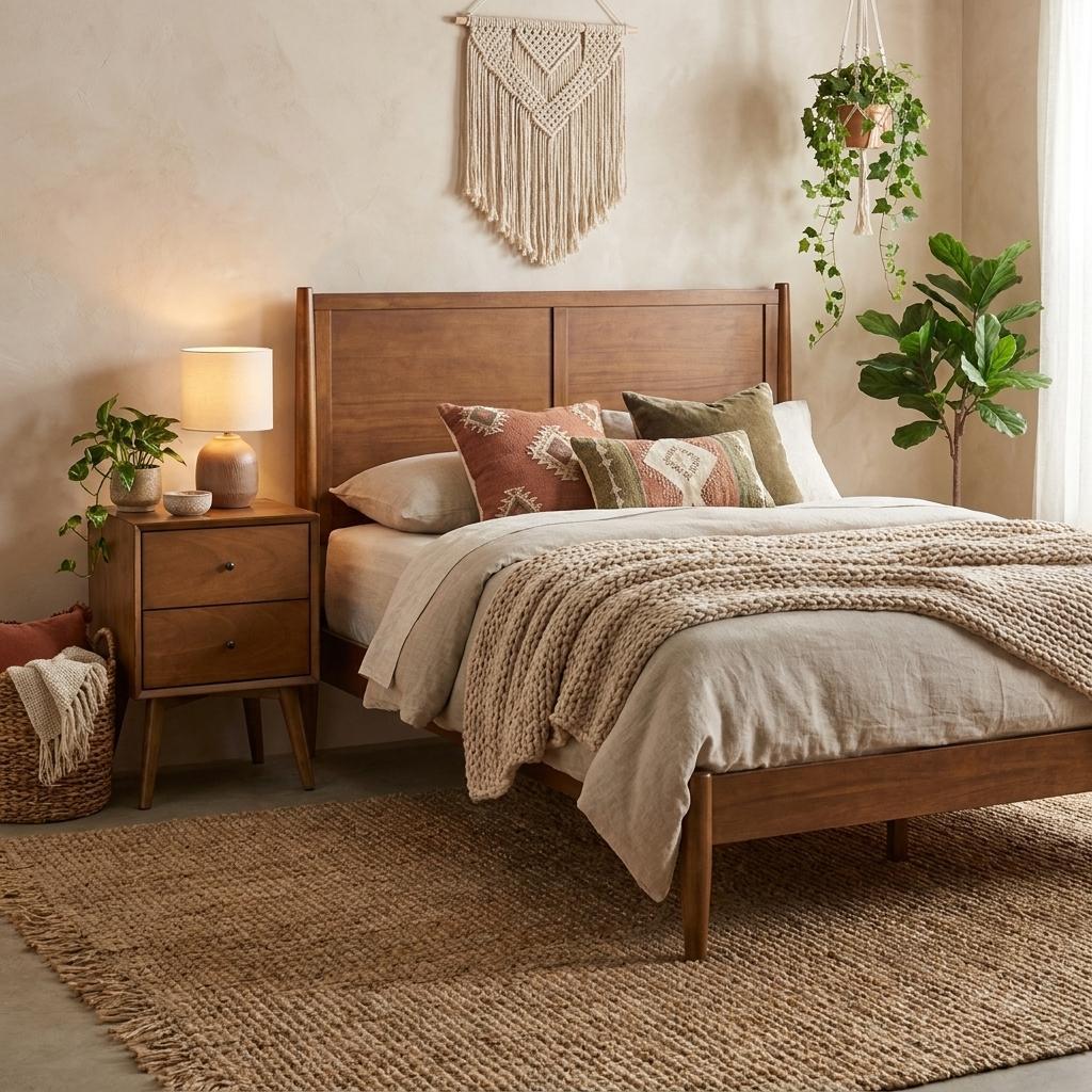 Brown Solid Wood Full Bed Frame