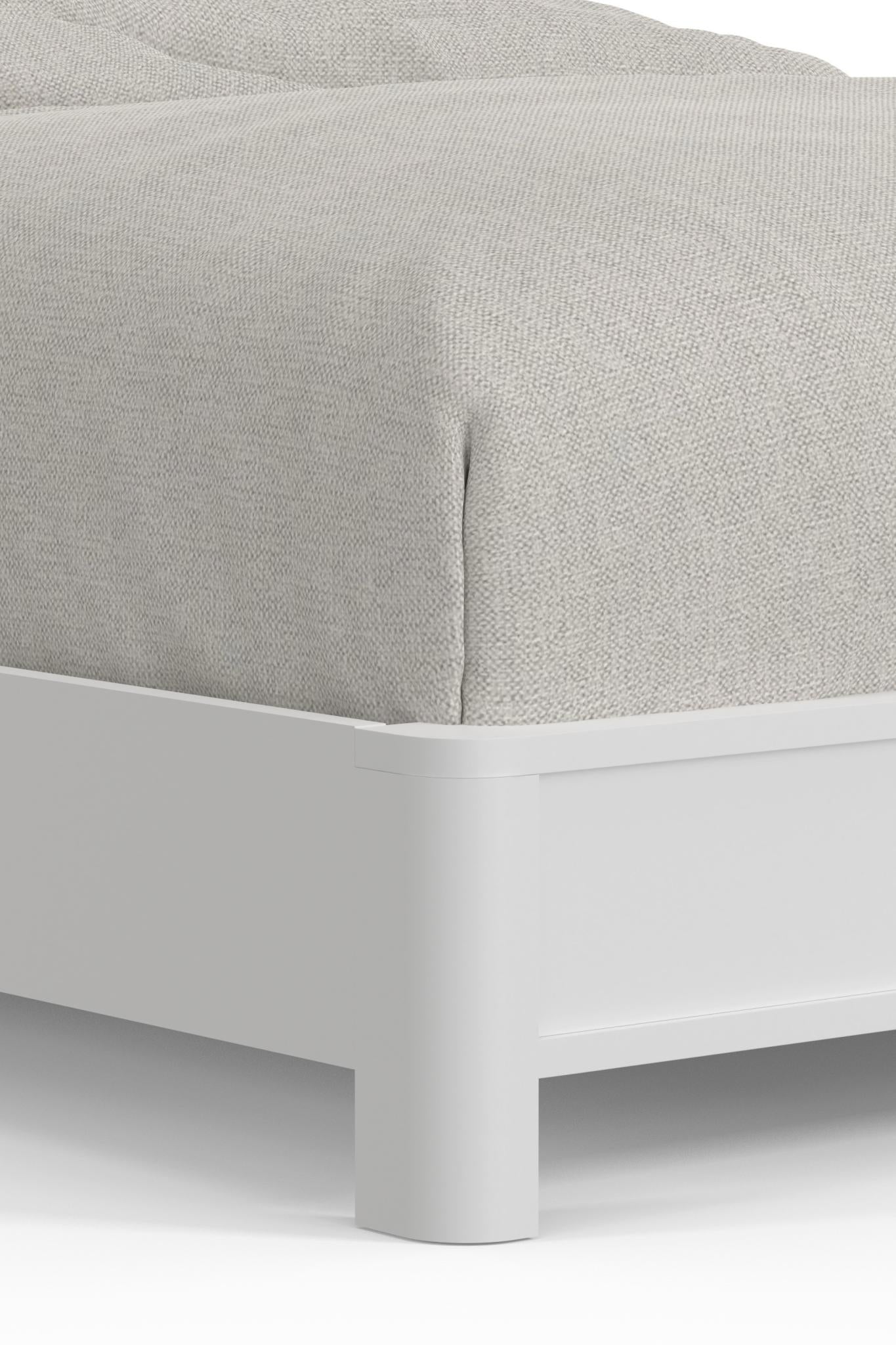 White Ribbed Texture Solid Wood Queen Bed Frame