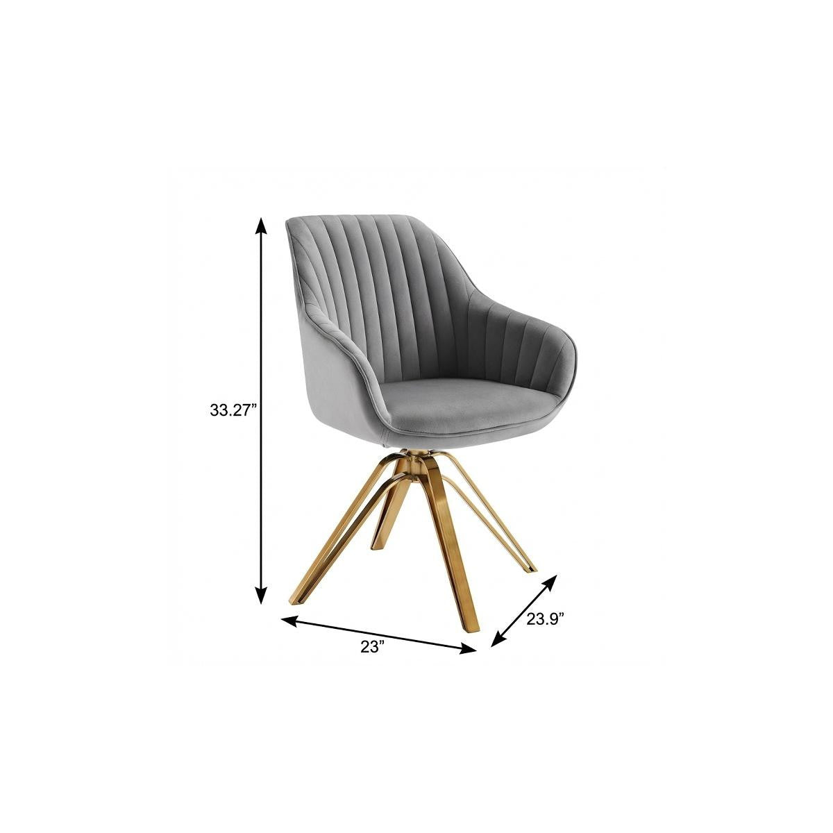 23" Gray Velvet And Gold Swivel Arm Chair