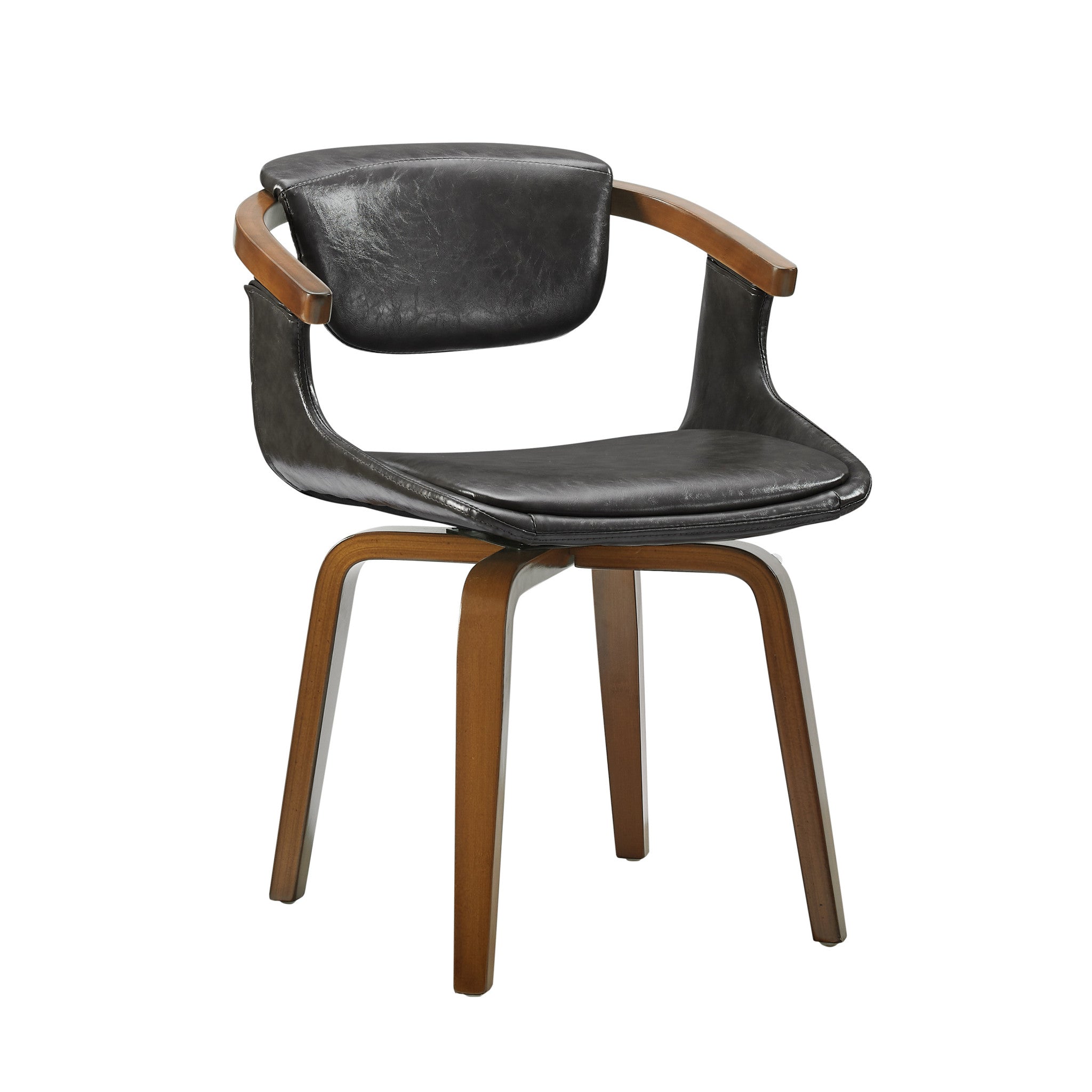 Gray and Brown Upholstered Faux Leather Dining Arm Chair