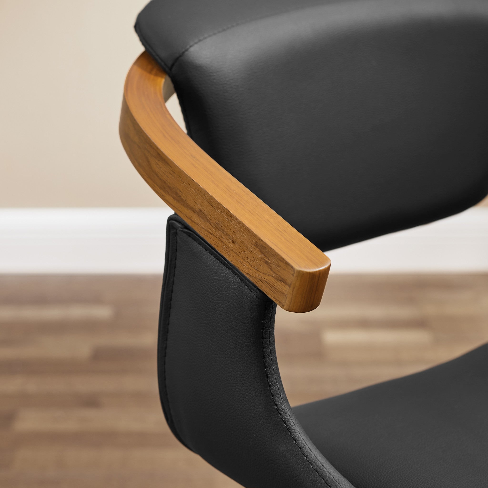 Black and Dark Brown Upholstered Faux Leather Dining Arm Chair