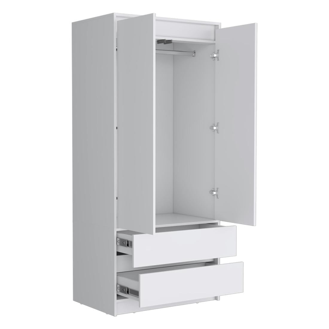 71" White Wood Two Door Two Drawer Combo Dresser