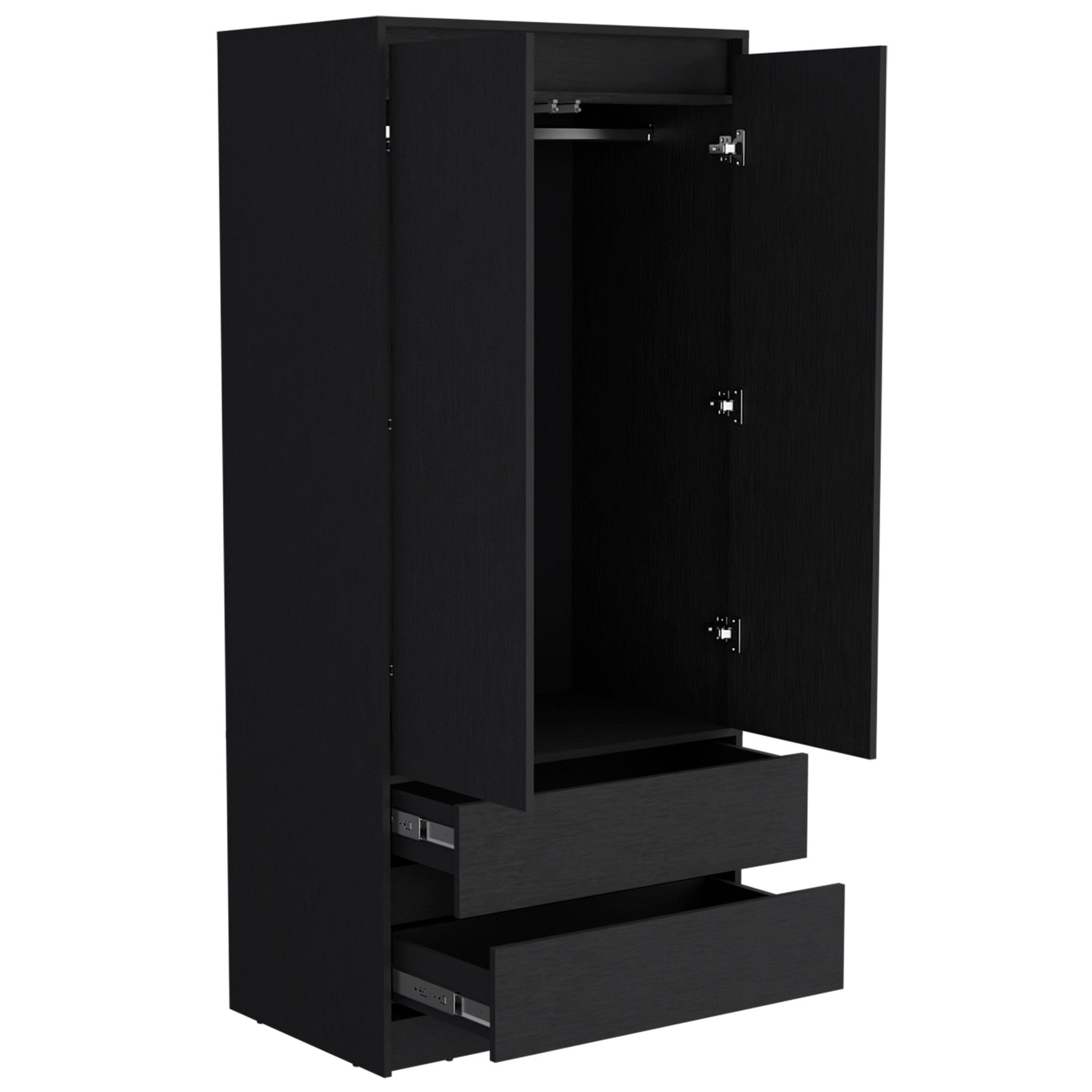 71" Black Wood Two Drawer Combo Dresser
