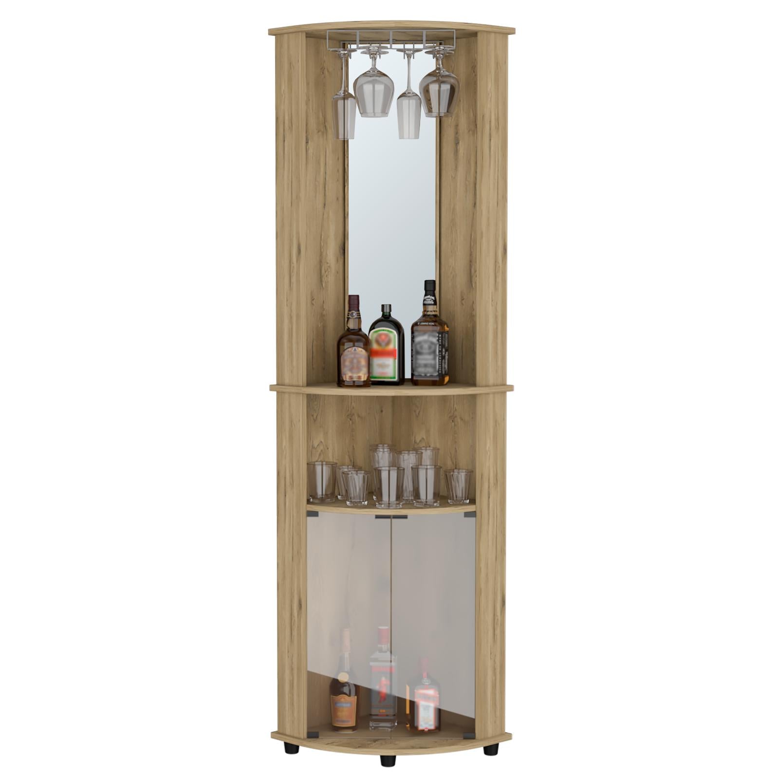 18" Natural Wood Corner Bar Cabinet
