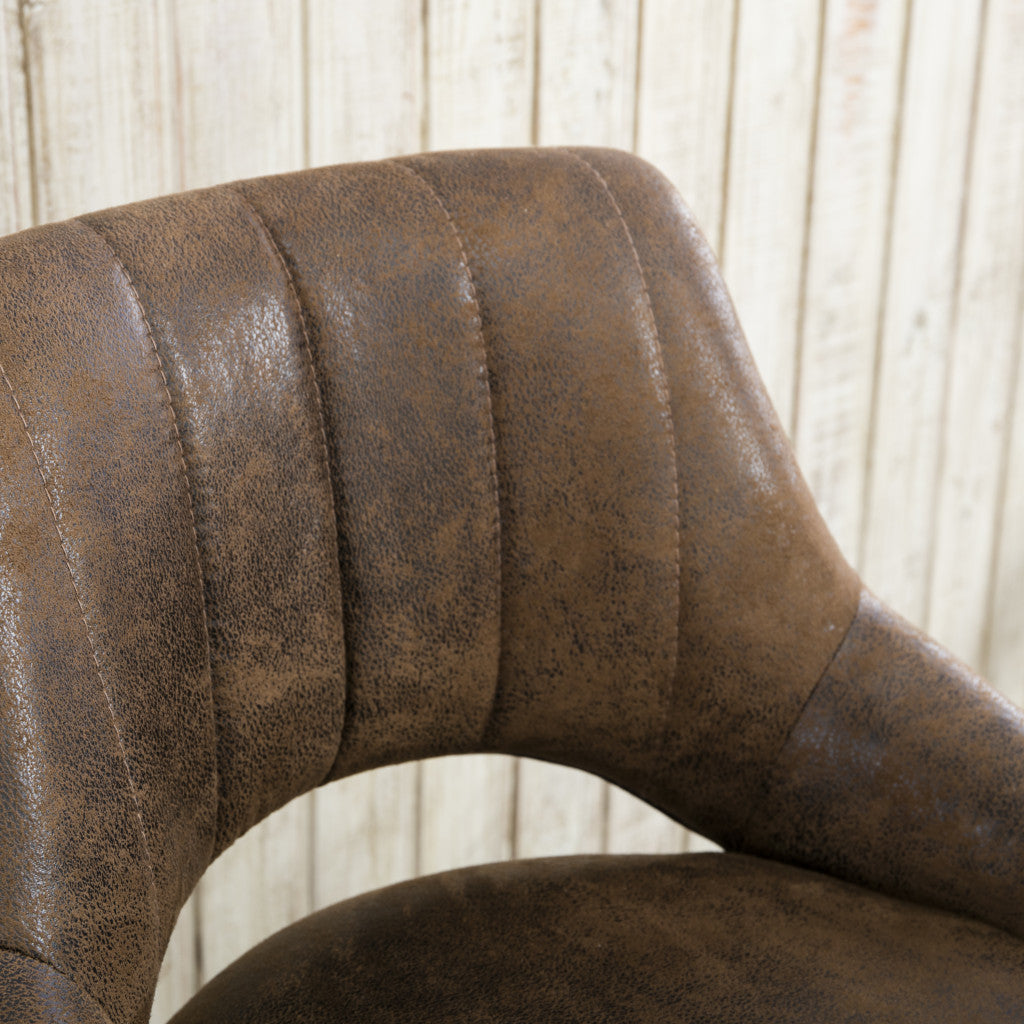 Set of Two Brown and Black Faux Leather and Steel Low Back Adjustable Height Swivel Bar Chairs