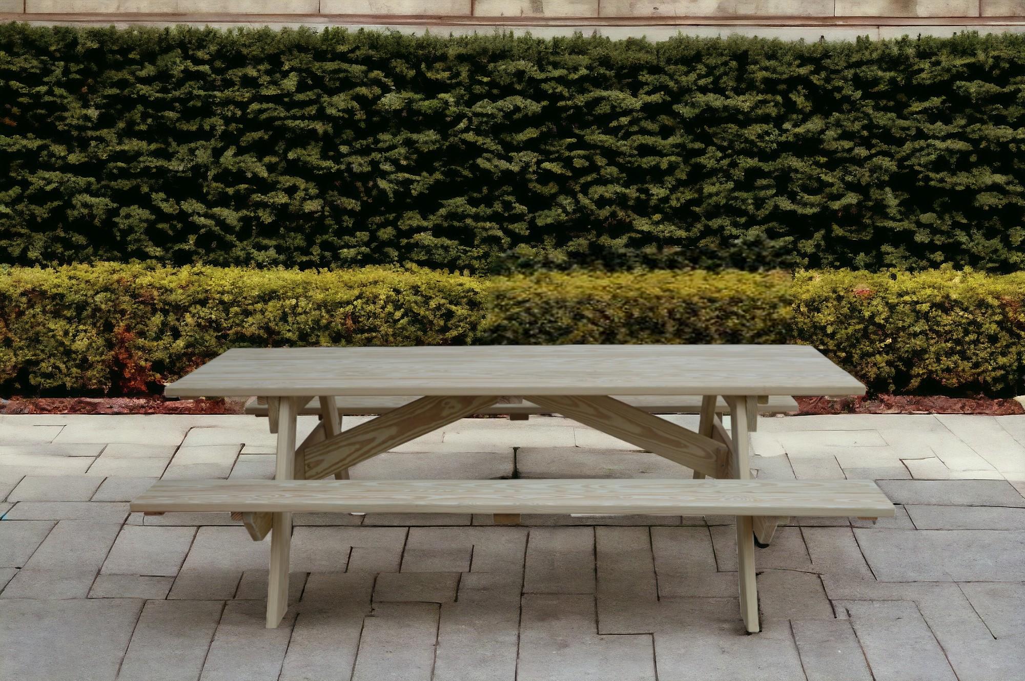 94" Natural Solid Wood Outdoor Picnic Table