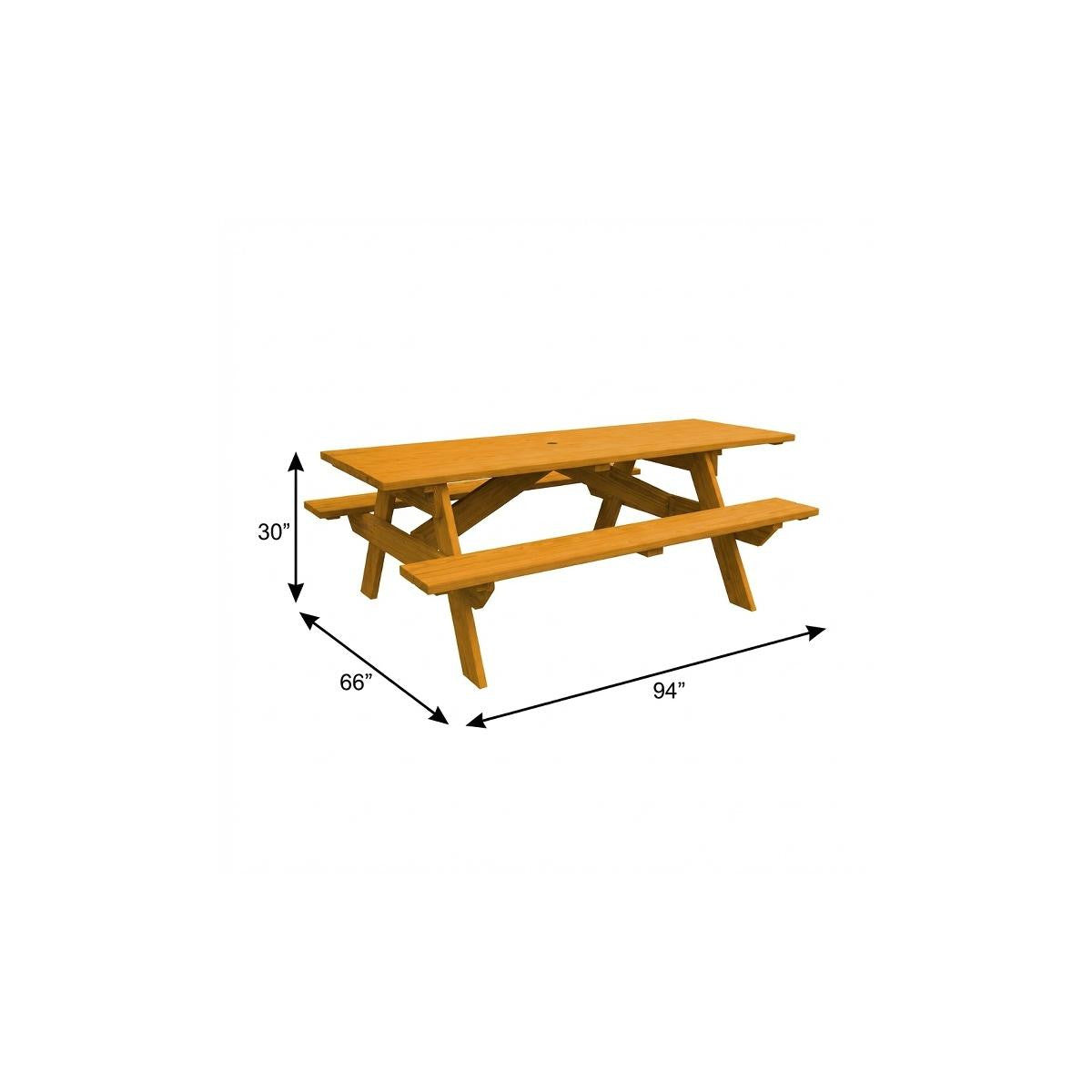 Natural Solid Wood Outdoor Picnic Table Umbrella Hole