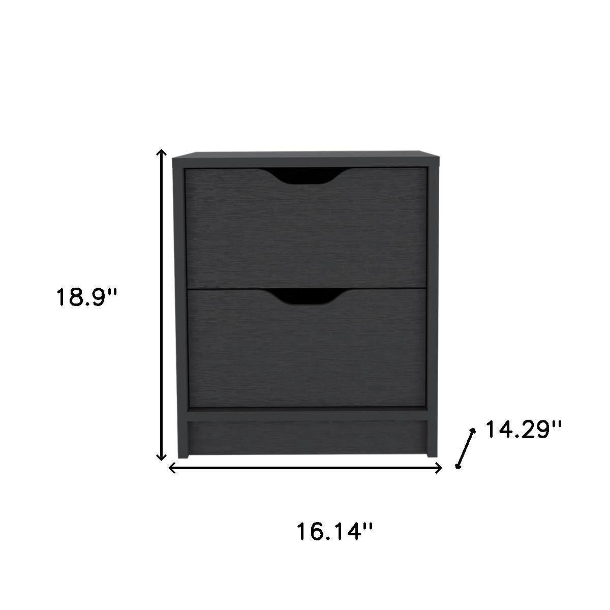 19" Black Wood Two Drawer Nightstand