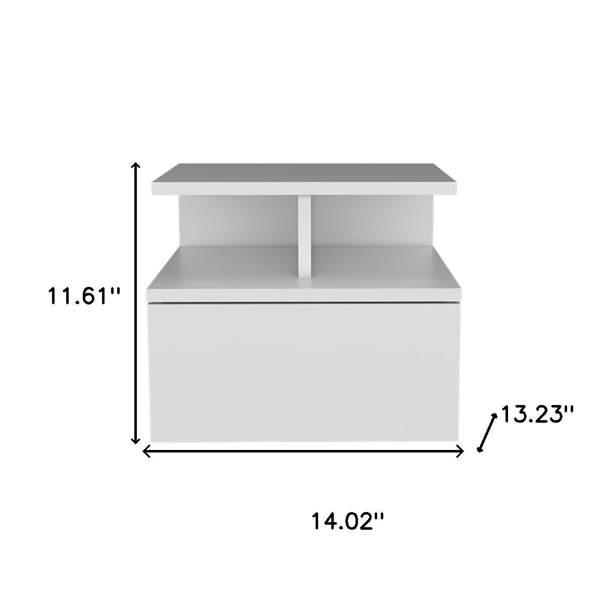 14" White Wood One Drawer Floating Nightstand