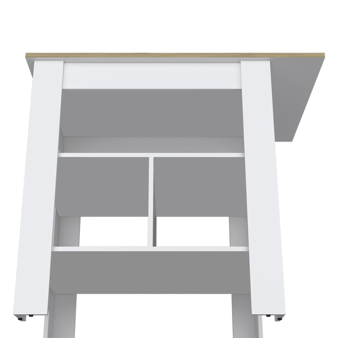 35" Natural and White Wood Kitchen Island With Storage