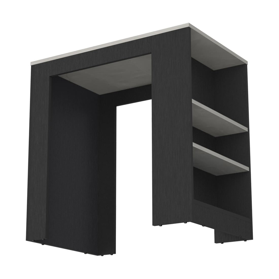 36" Gray and Black Faux Marble and Wood Kitchen Island With Storage