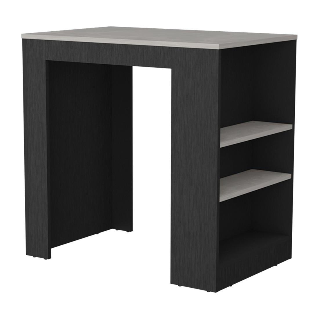 36" Gray and Black Faux Marble and Wood Kitchen Island With Storage