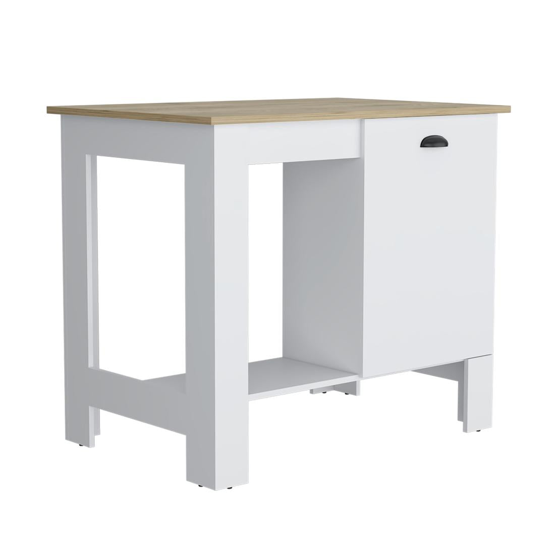 Set of Two Oak and White Wood Kitchen Island And Pantry Cabinet