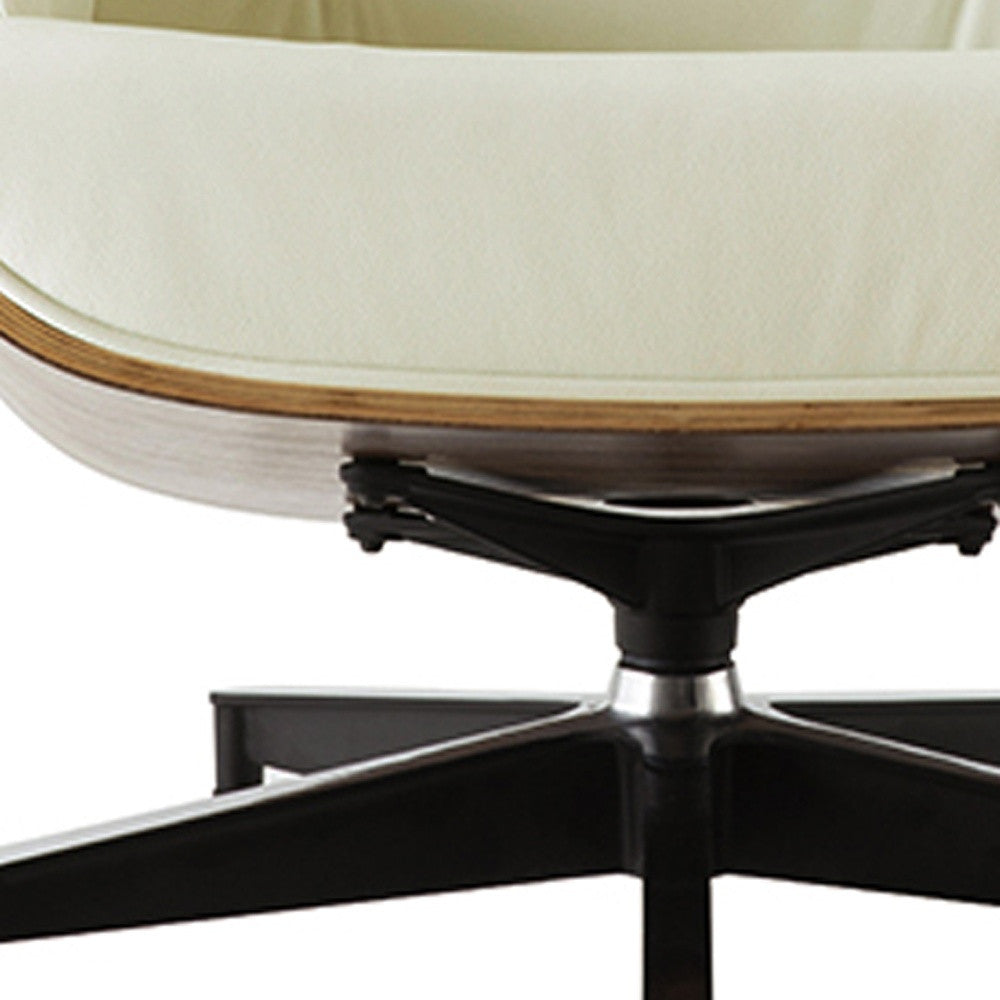 35" Beige and Dark Brown Genuine Leather Tufted Swivel Lounge Chair With Ottoman