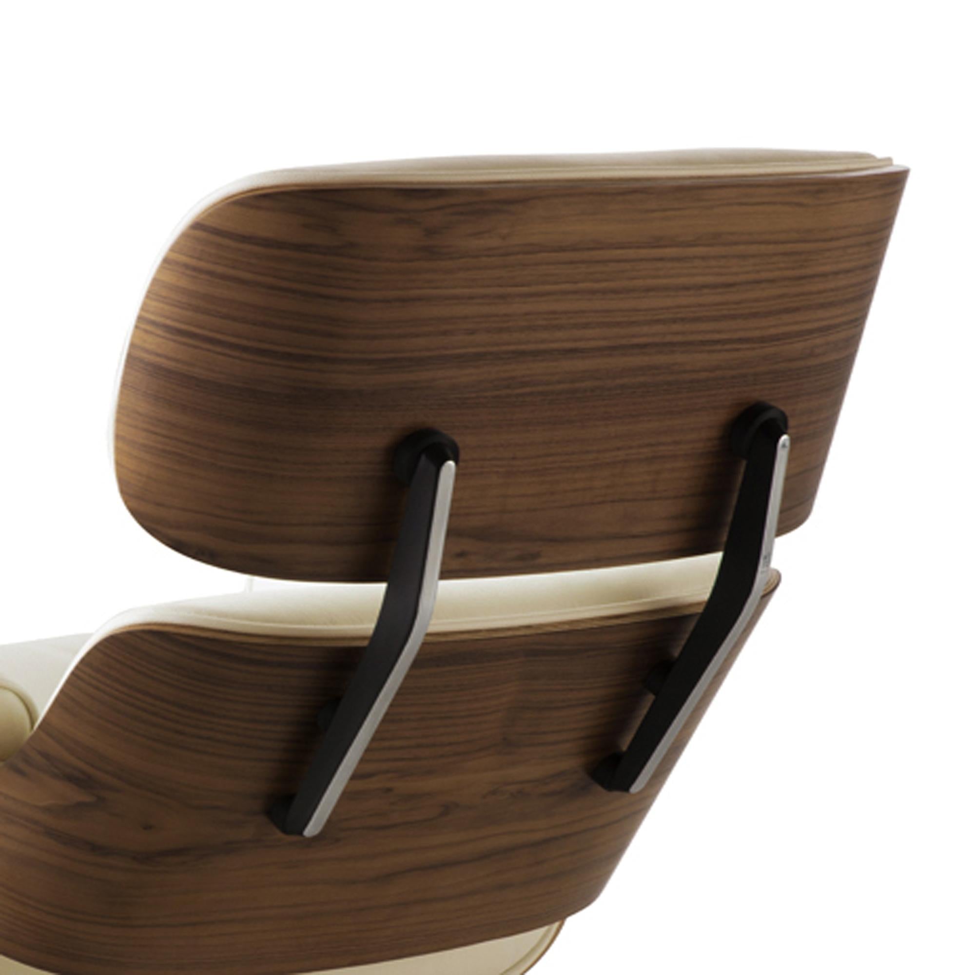35" Beige and Dark Brown Genuine Leather Tufted Swivel Lounge Chair With Ottoman