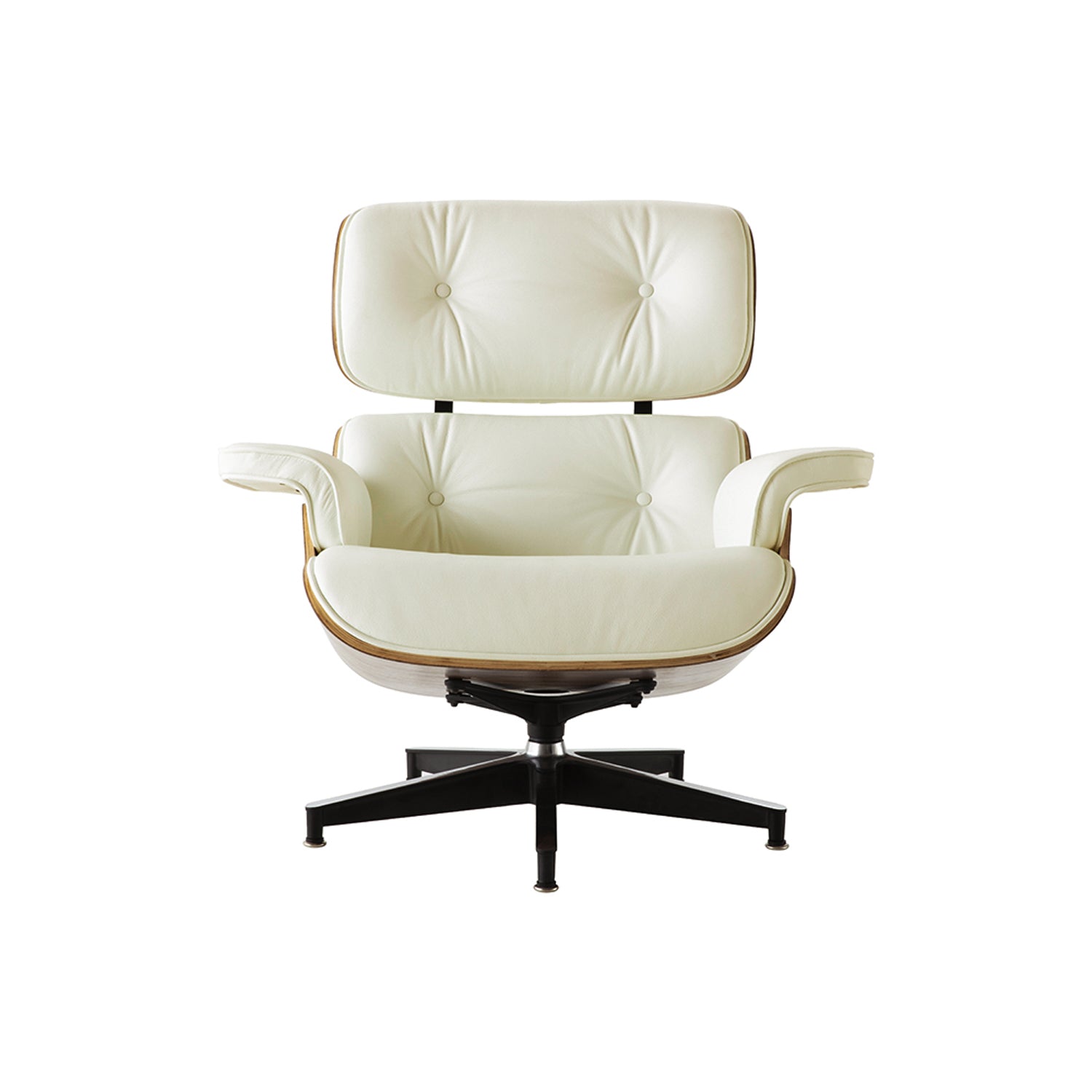 35" Beige and Dark Brown Genuine Leather Tufted Swivel Lounge Chair With Ottoman