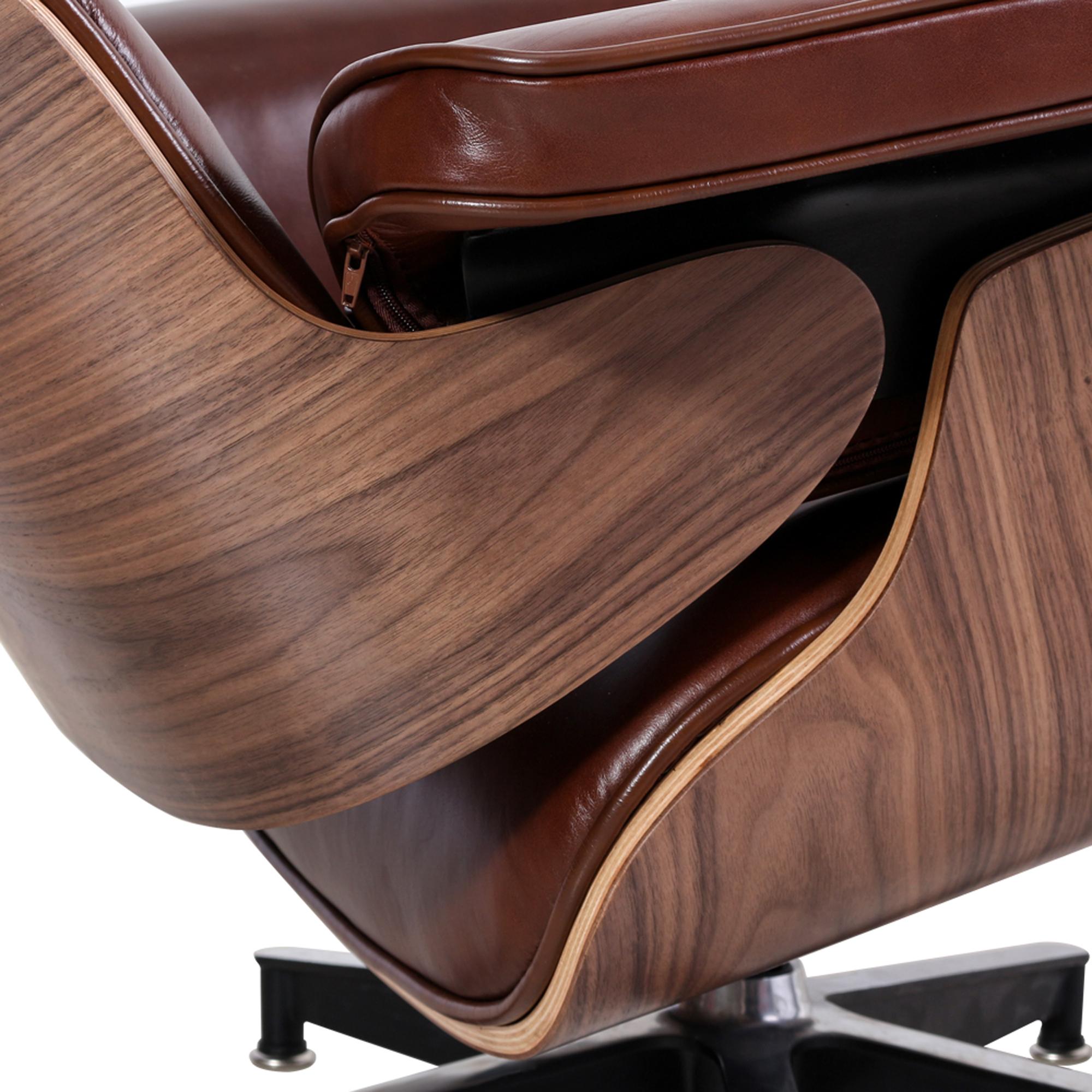 35" Brown Genuine Leather Tufted Swivel Lounge Chair With Ottoman