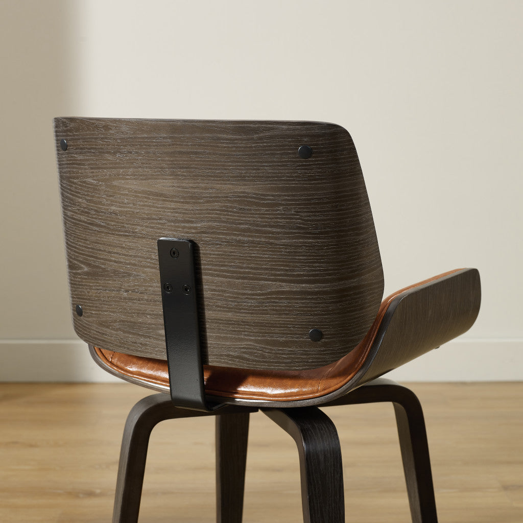 Brown and Black Upholstered Faux Leather Curved Back Dining Side Chair