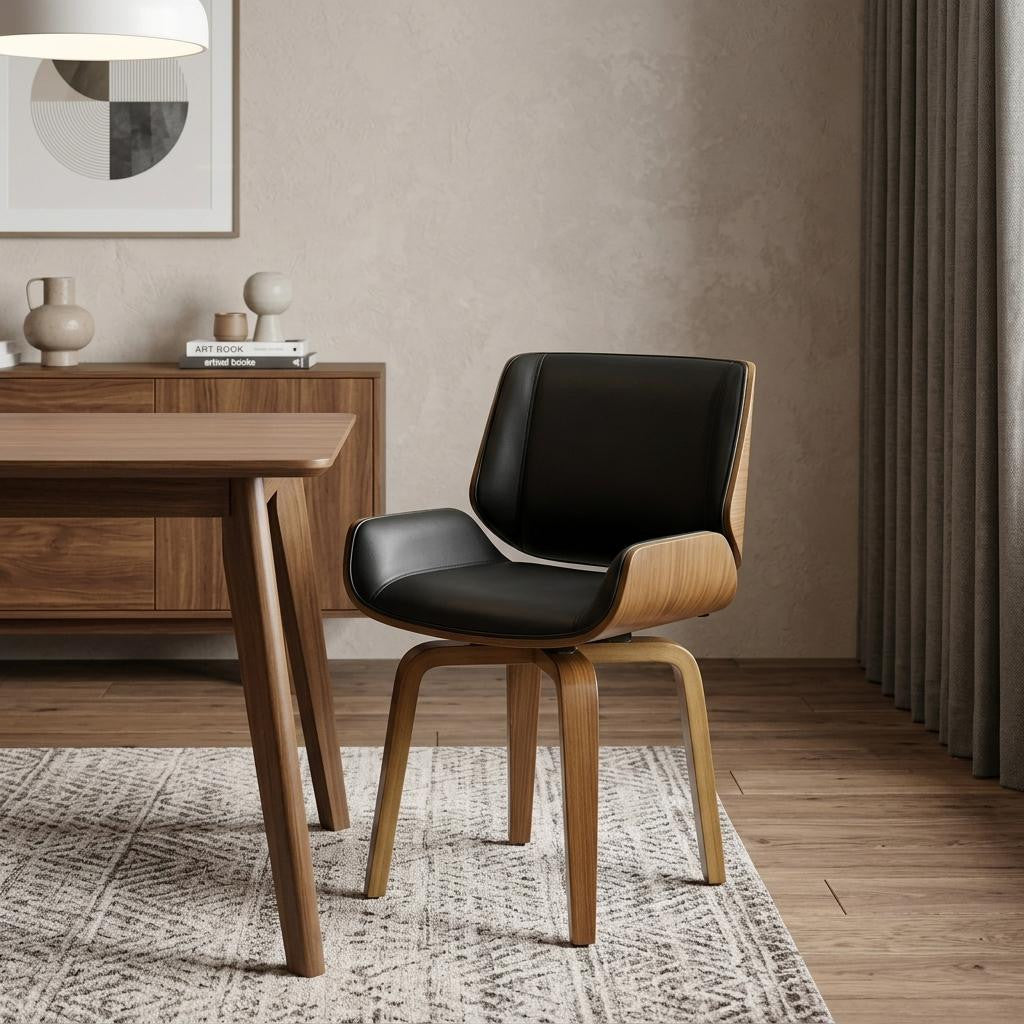 Black and Brown Upholstered Faux Leather Curved Back Dining Side Chair