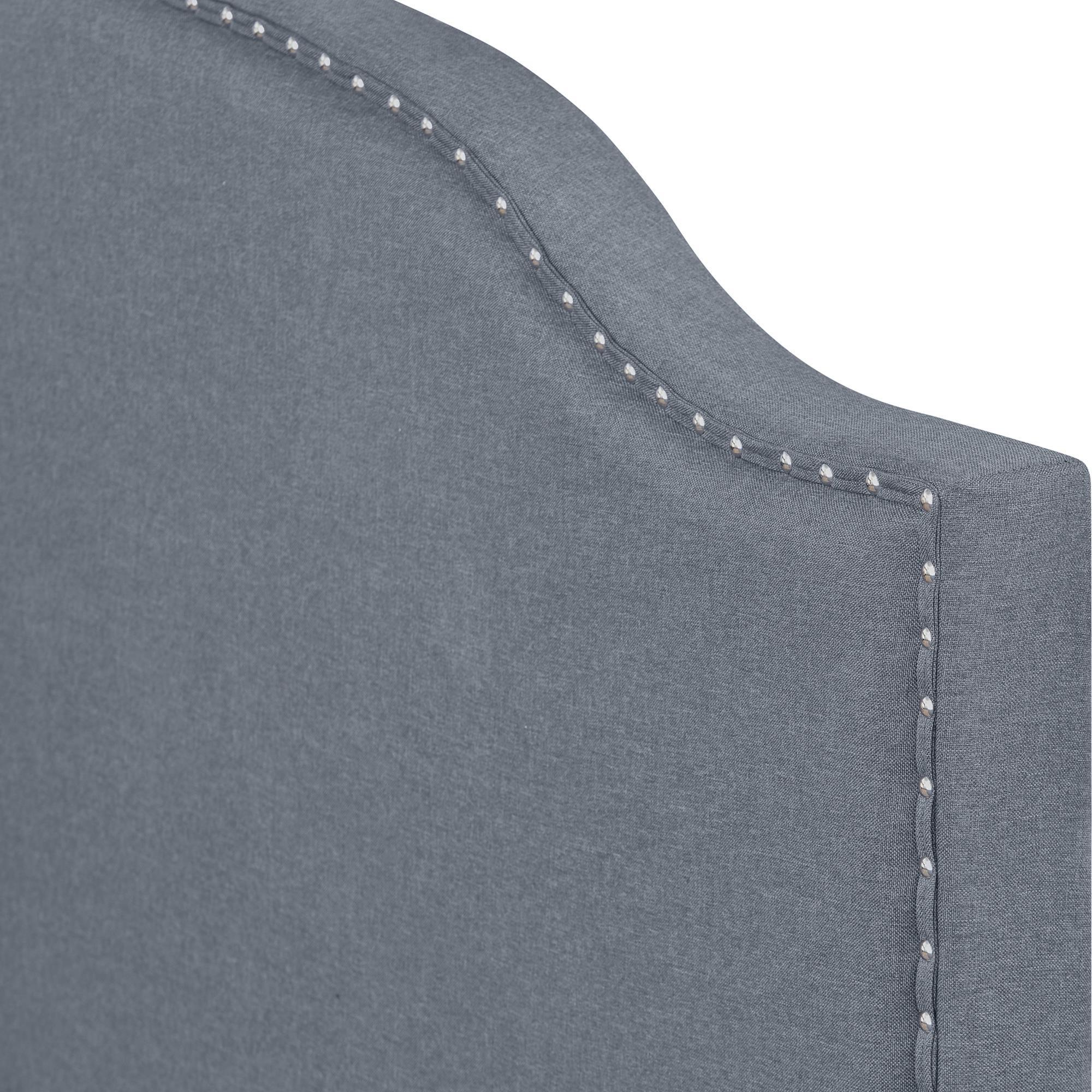 Gray Upholstered King Bed Frame with Nailhead Trim