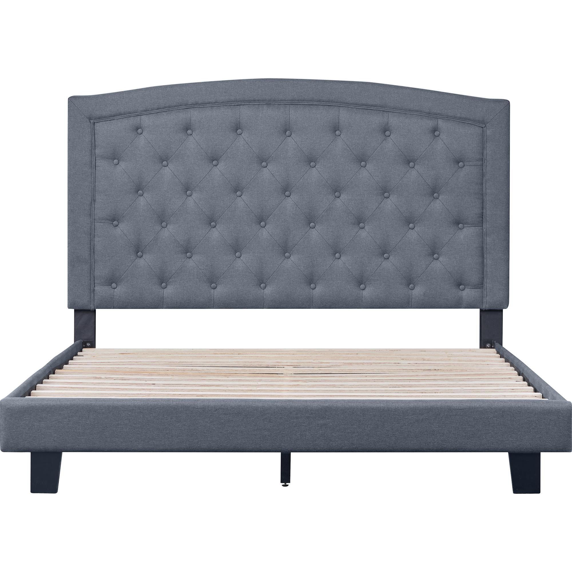 Gray Tufted Upholstered King Bed Frame