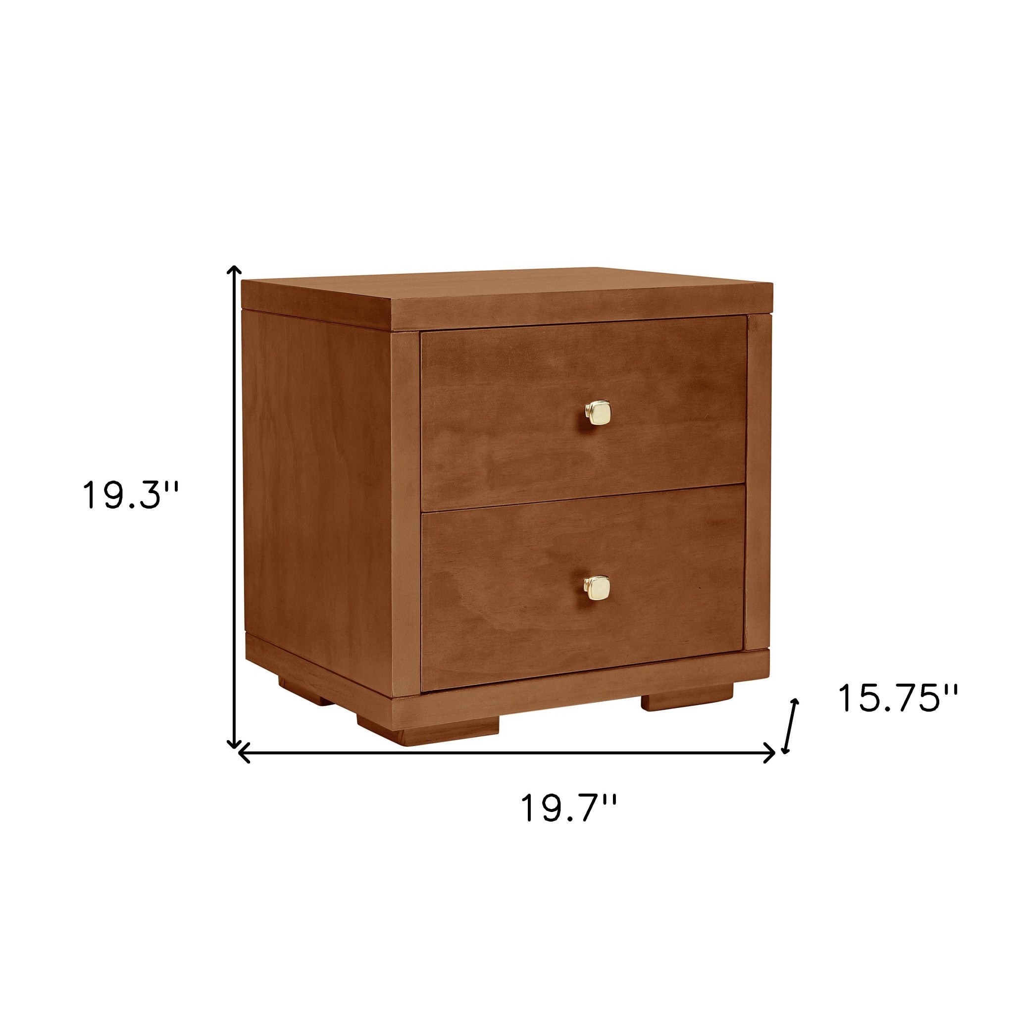 19" Brown Solid and Manufactured Wood Two Drawer Nightstand