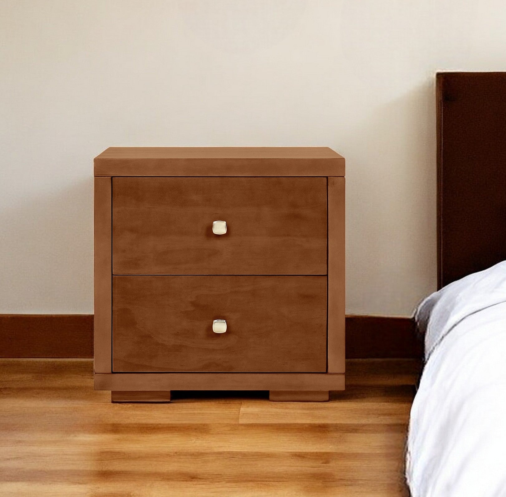 19" Brown Solid and Manufactured Wood Two Drawer Nightstand