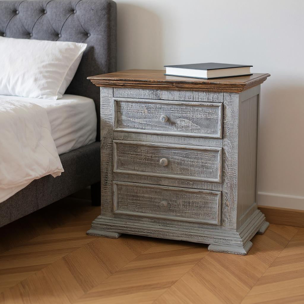 32" Gray Three Drawer Nightstand