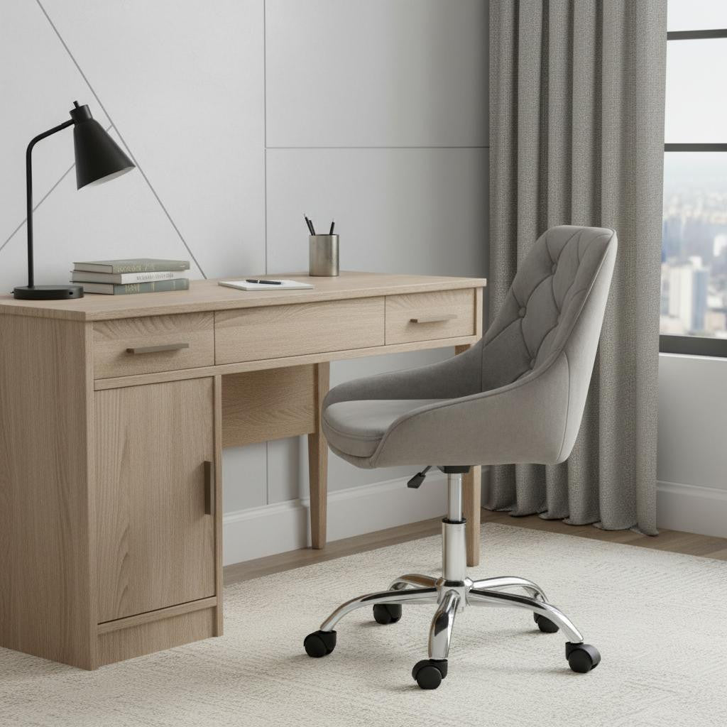 Gray Tufted Velvet Swivel Adjustable Height Office Desk Chair