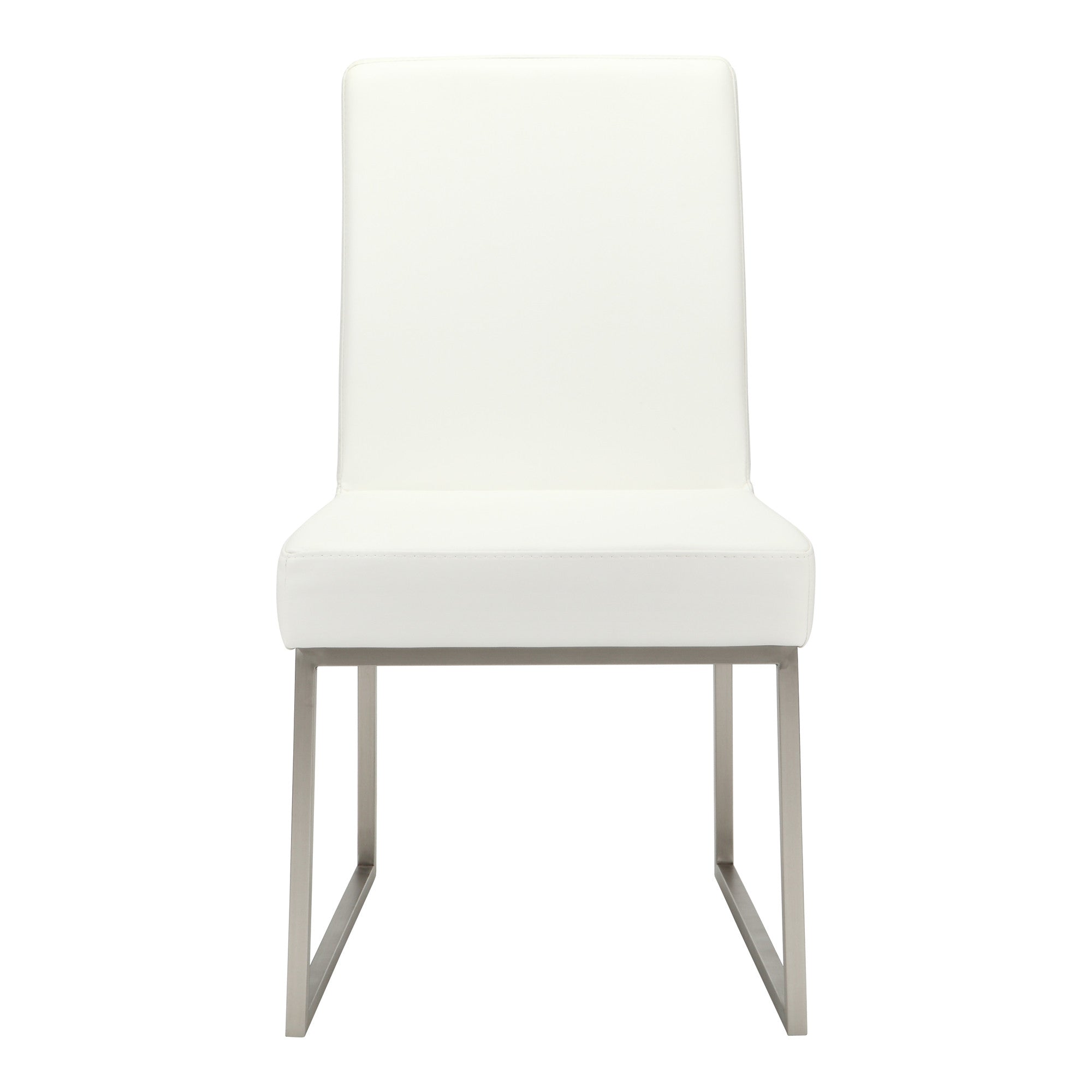 Set of Two White and Silver Faux Leather Dining Side Chairs