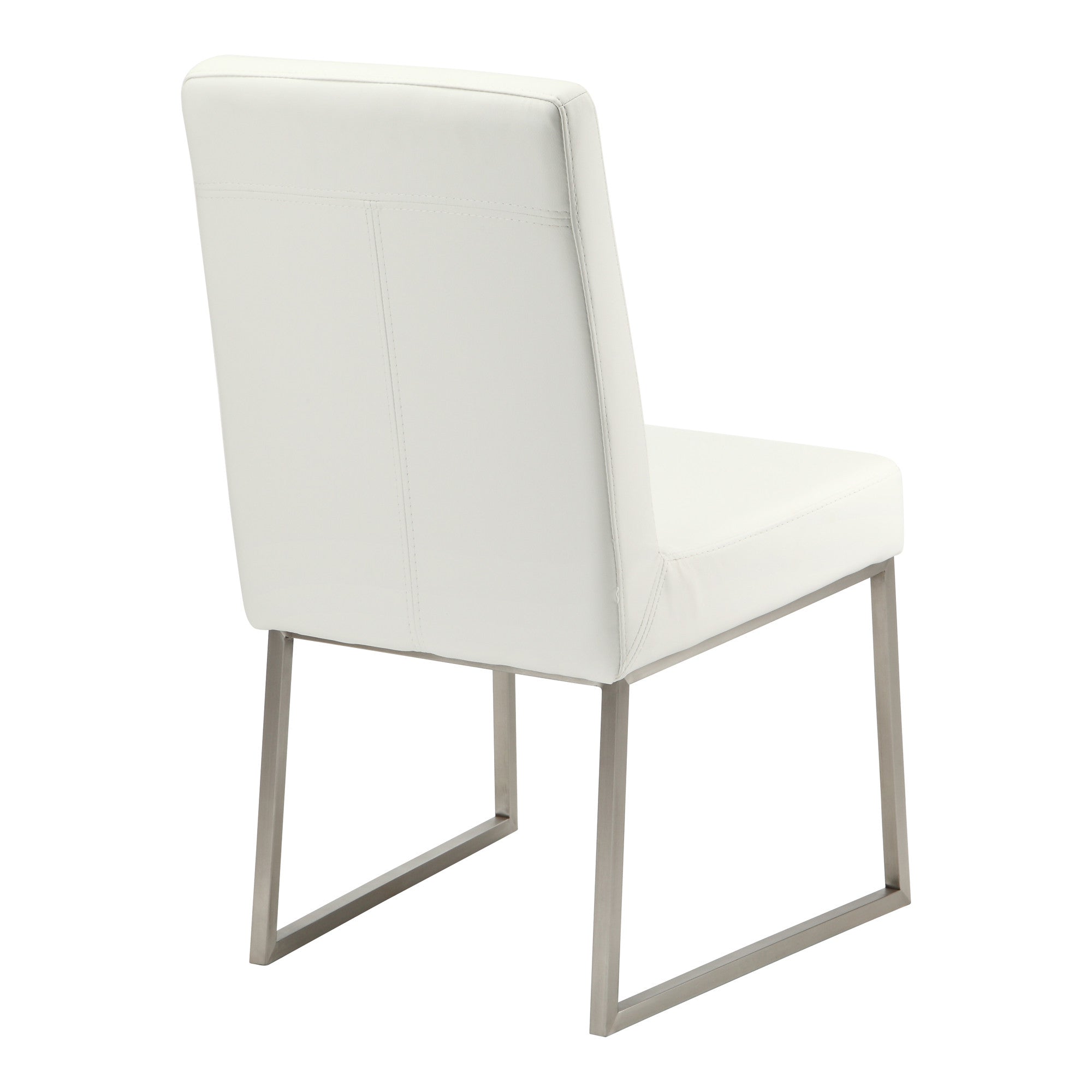 Set of Two White and Silver Faux Leather Dining Side Chairs