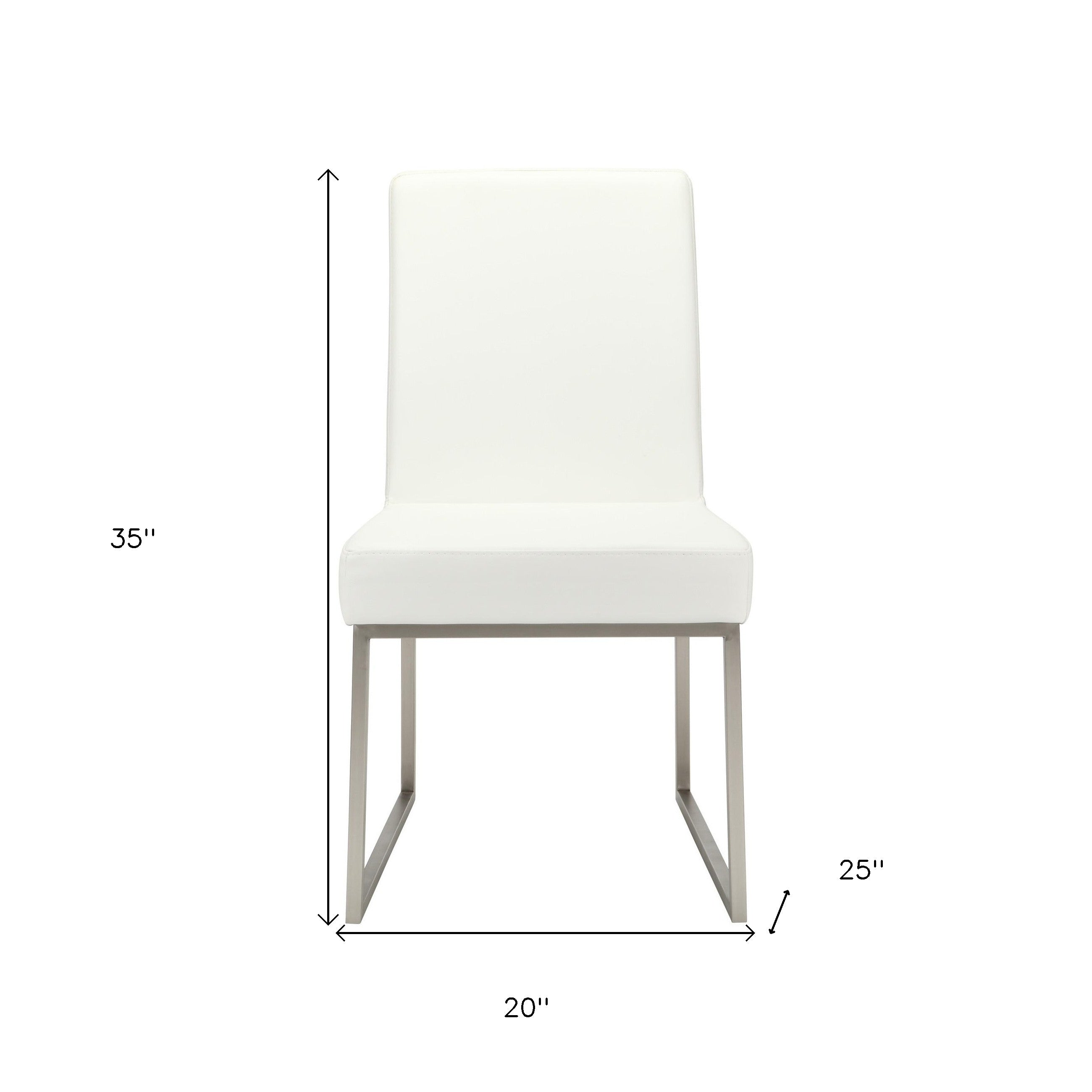 Set of Two White and Silver Faux Leather Dining Side Chairs