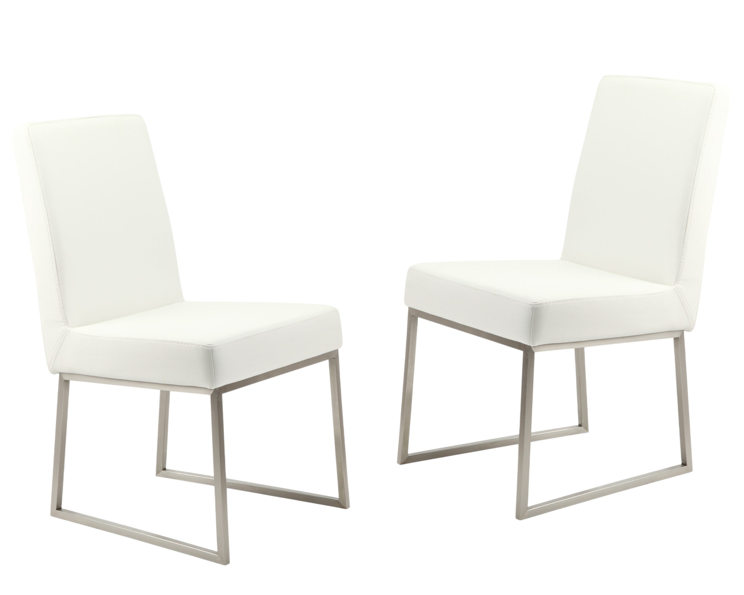 Set of Two White and Silver Faux Leather Dining Side Chairs