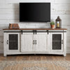 79" White Solid Wood Cabinet Enclosed Storage Distressed TV Stand